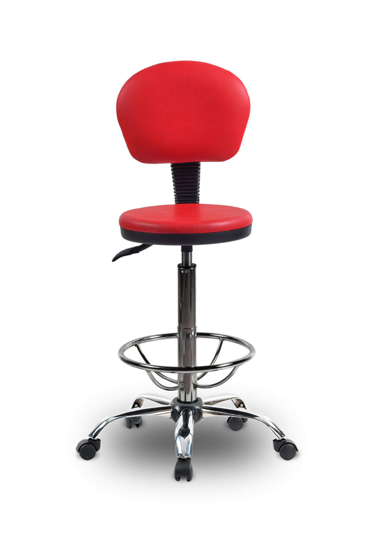 ofiscombin Döner Tekerli Metal Ayak Arkalıklı Yüksek Bar Tabure Sandalyesi