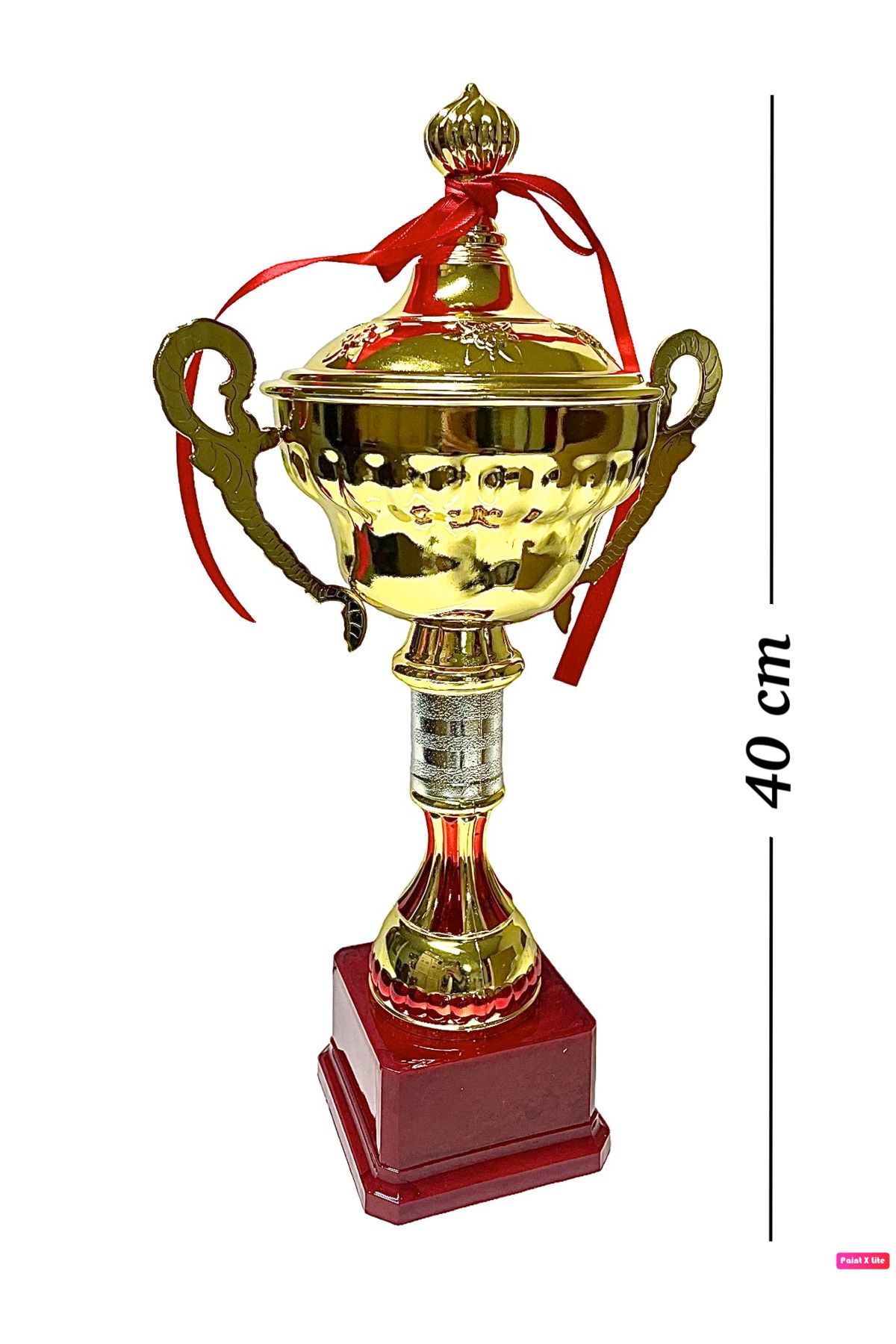 Avessa 40 cm Kahverengi Zemin Kapaklı Gold Kaplama Kupa Her Spor Branşına Uygun Metal Ödül Kupası