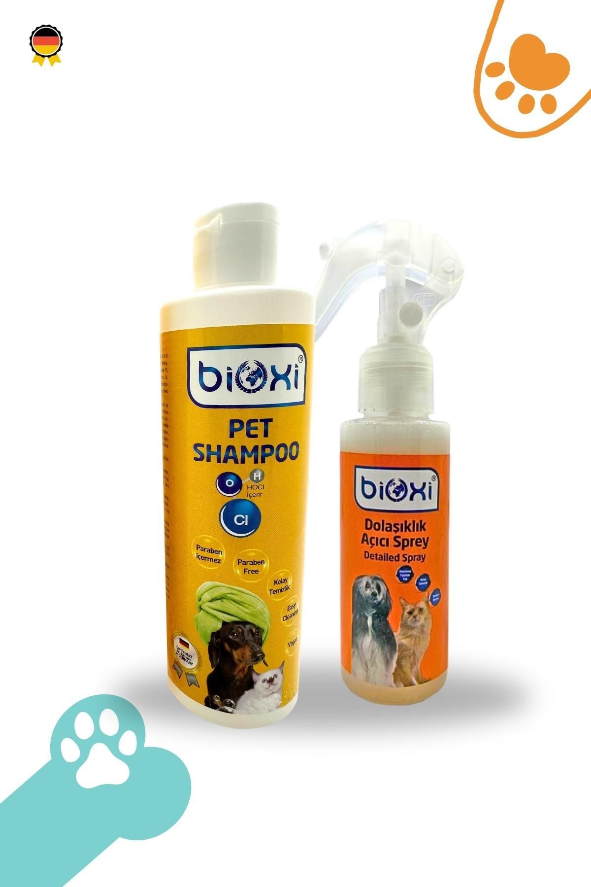 Bioxi Kedi & Köpek Ürünleri Pet Şampuan 200 ml + Dolaşık/Kıtık Açıcı Sprey 100ML 2'li Set