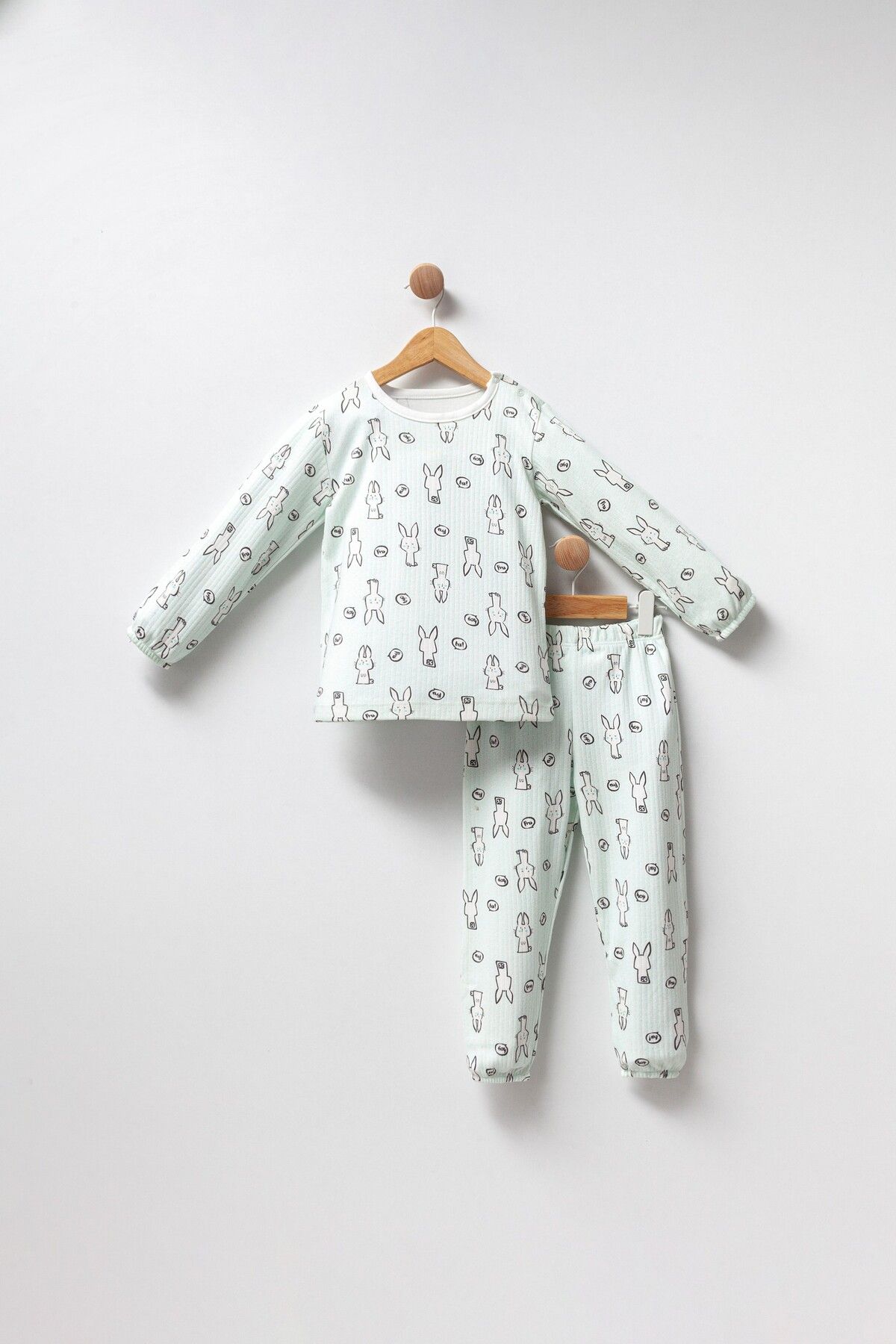 H HONEY BABY Sevimli Tavşan Baskılı Alt Üst 2 Li Bebek Pijama Takımı