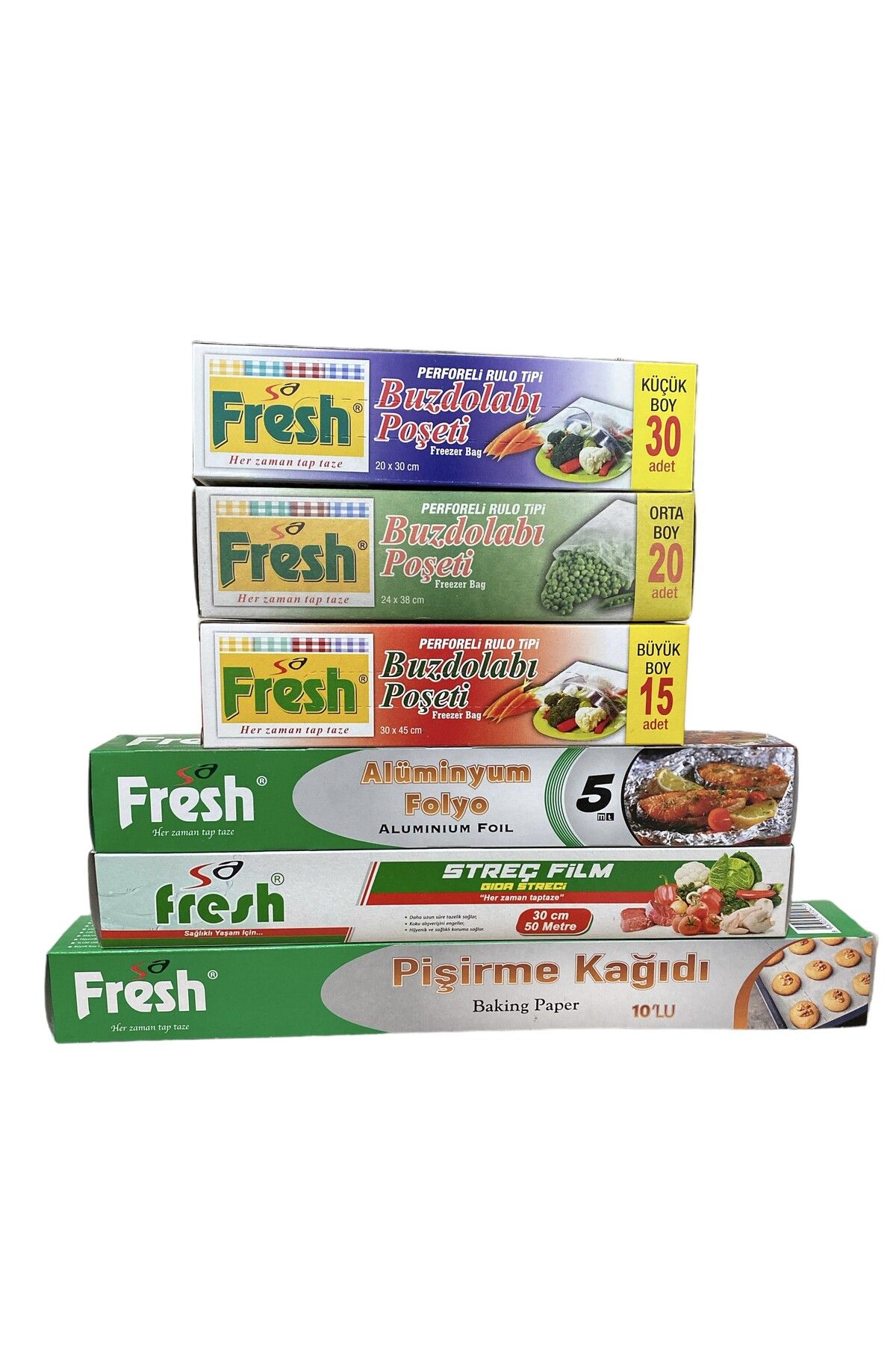 SA FRESH Buzdolabı Poşeti, Gıda Streci, Pişirme Kağıdı, Alüminyum Folyo 6'lı Mutfak Sarf Malzemeleri Seti