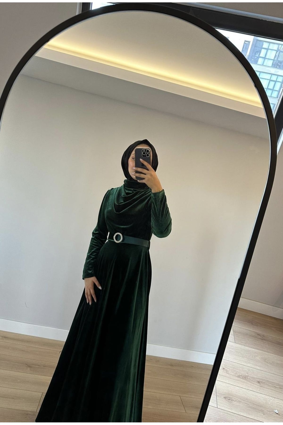 le mouvement Kadin tesettür kadife Uzun yeşil elbise