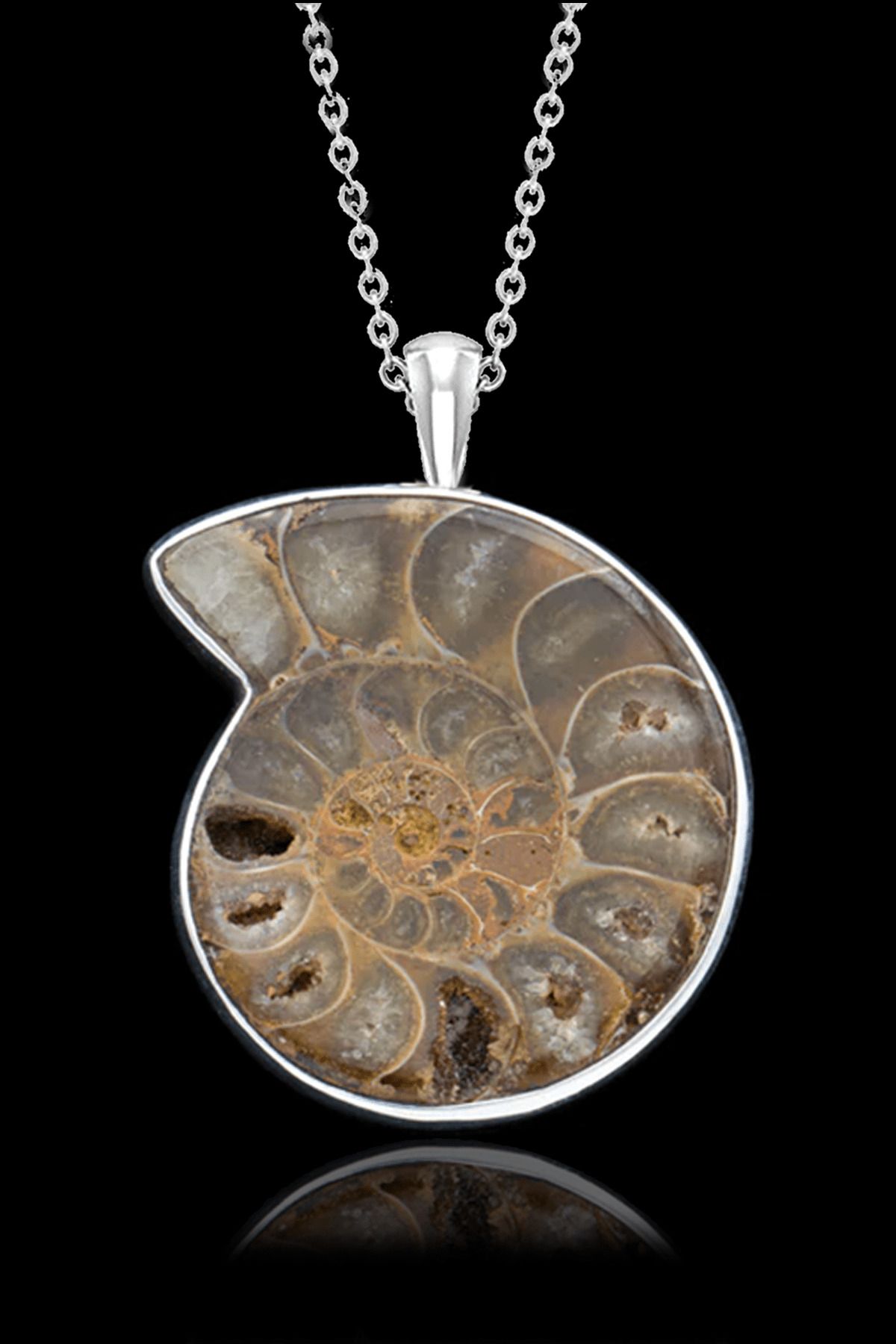 Tesbih Atölyesi Sertifikalı Ammonit Fosil Doğal Taş Kolye - Aaa+ Kalite