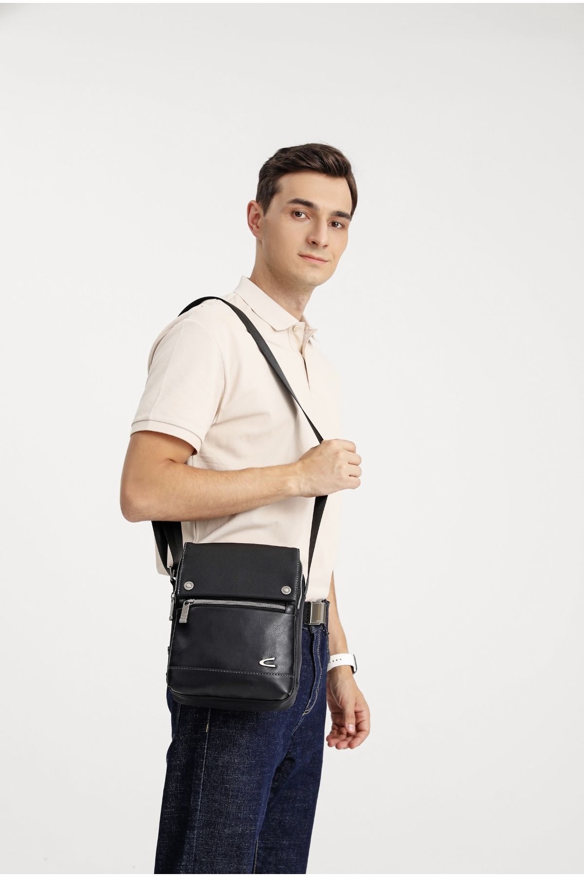 21K Smart Bags Smart bag su geçirmez kumaş-deri formlu çapraz model 8586