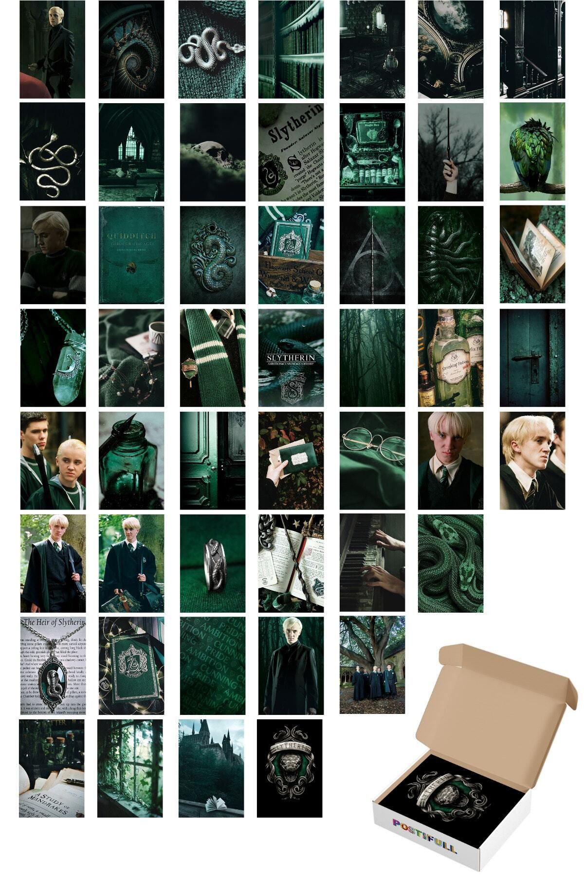 postifull Harry Potter Poster Seti - Poster Kolaj Seti - Slytherin Binası - 50 Adet - 10cm*15cm - Kutulu Set