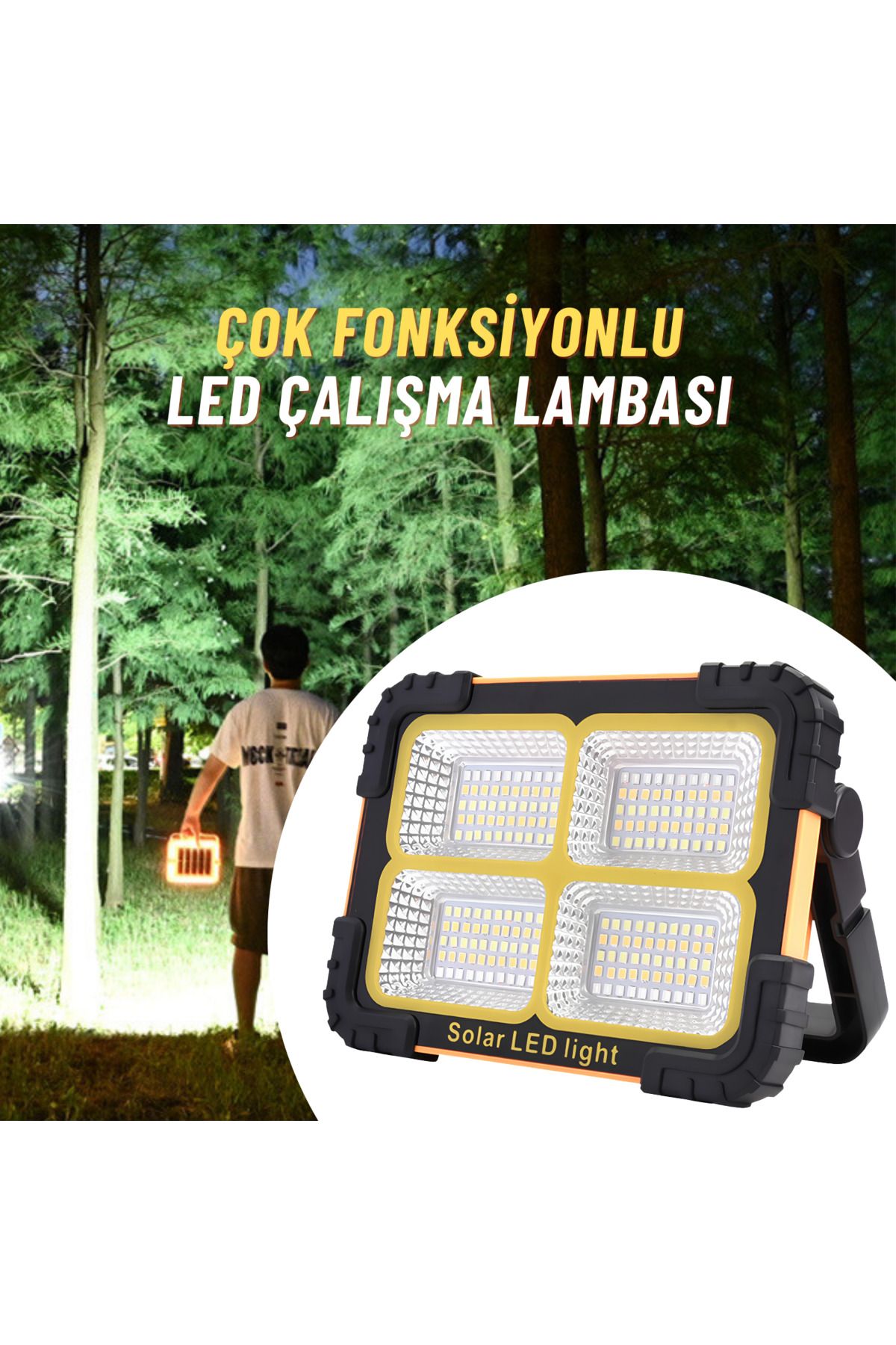 DEKOHOP Taşınabilir Projektör Güneş Enerjili Led Çalışma Aydınlatma Ve Çakarlı İkaz Lambası