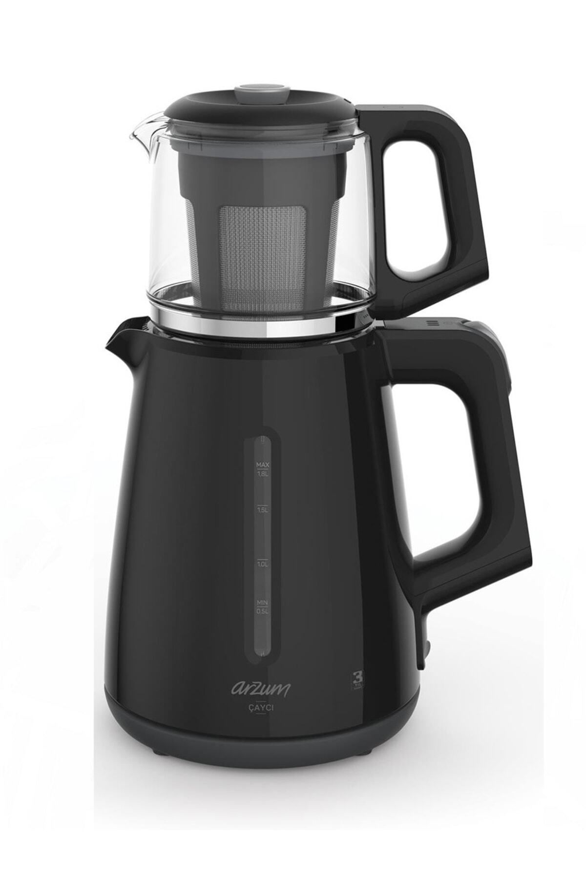 Arzum Yeni Nesil Ar3061 Çaycı Siyah 1700 W Cam Demlikli Çay Makinesi