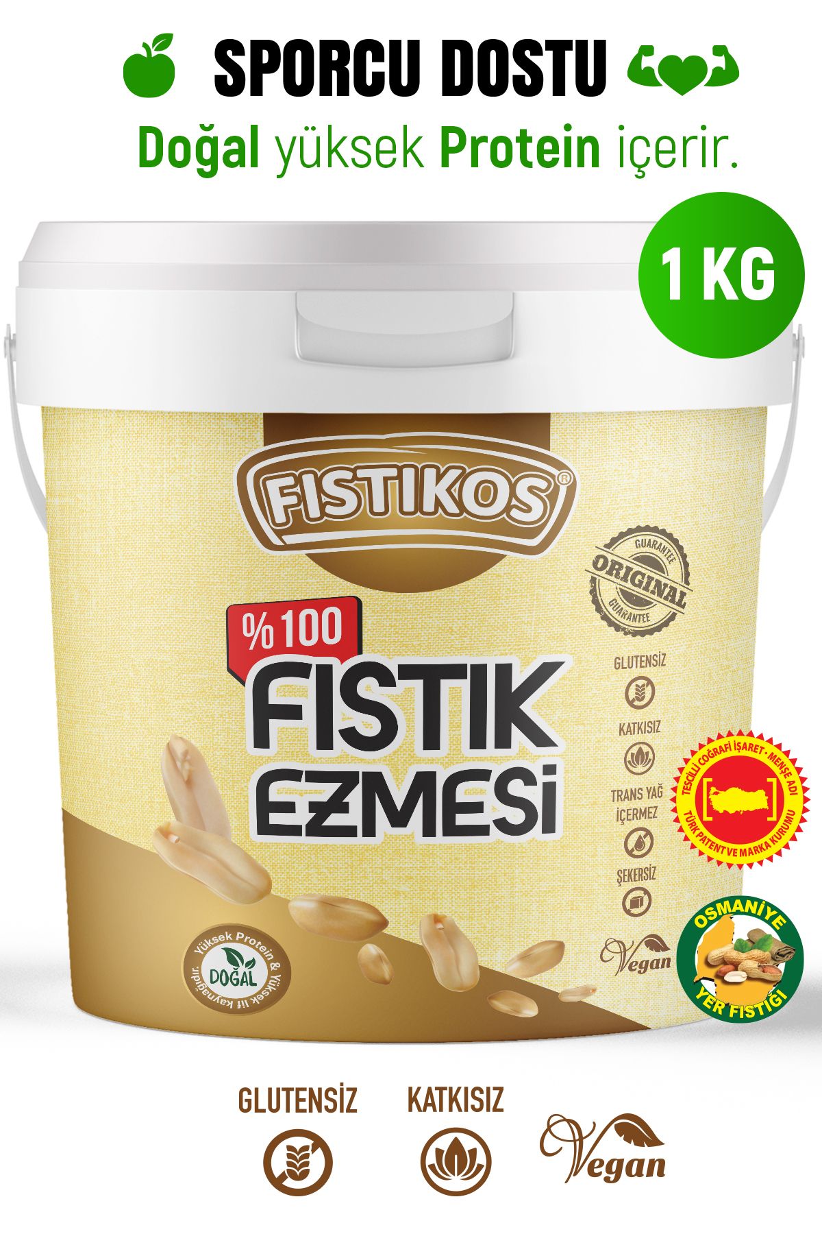 FISTIKOS Fıstık Ezmesi %100 Şekersiz Yer Fıstığı Ezmesi 1kg