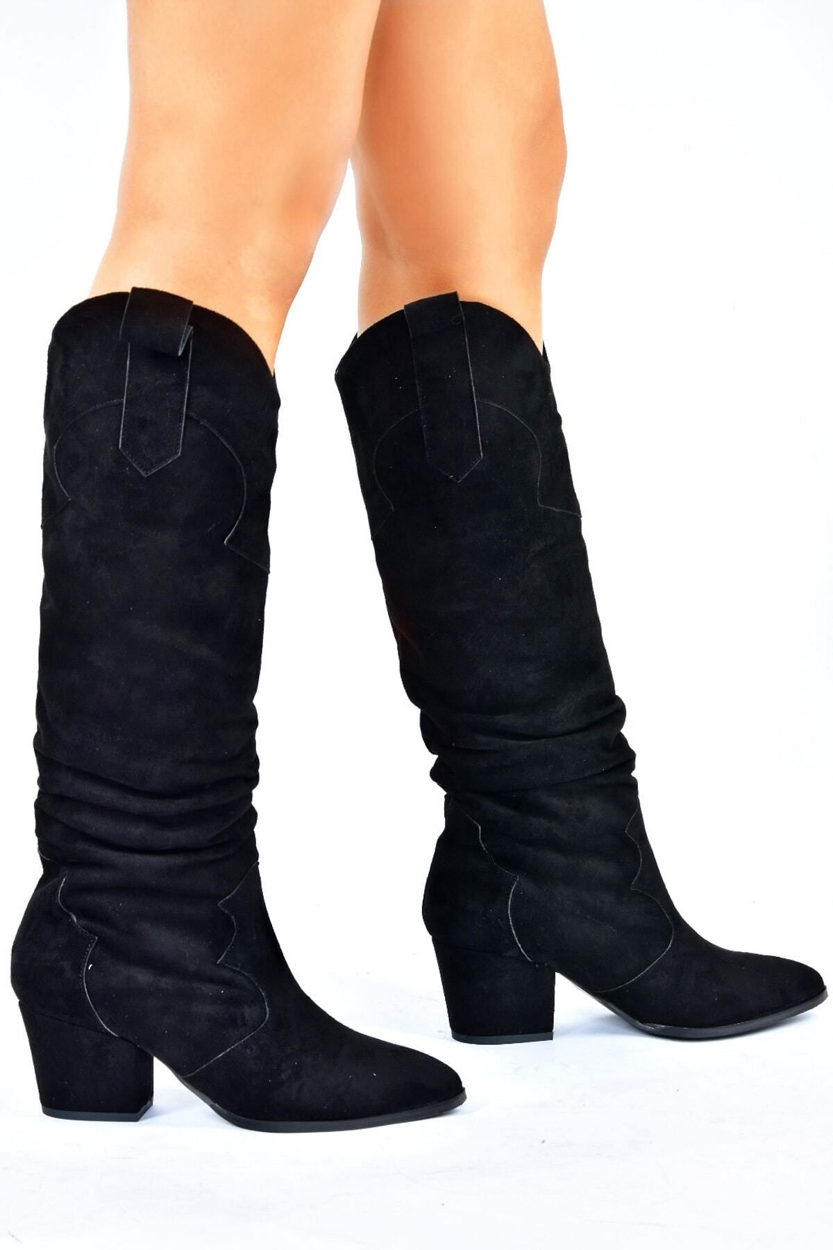 Fox Shoes Siyah Süet Alçak Topuklu Kadın Çizme L296006802