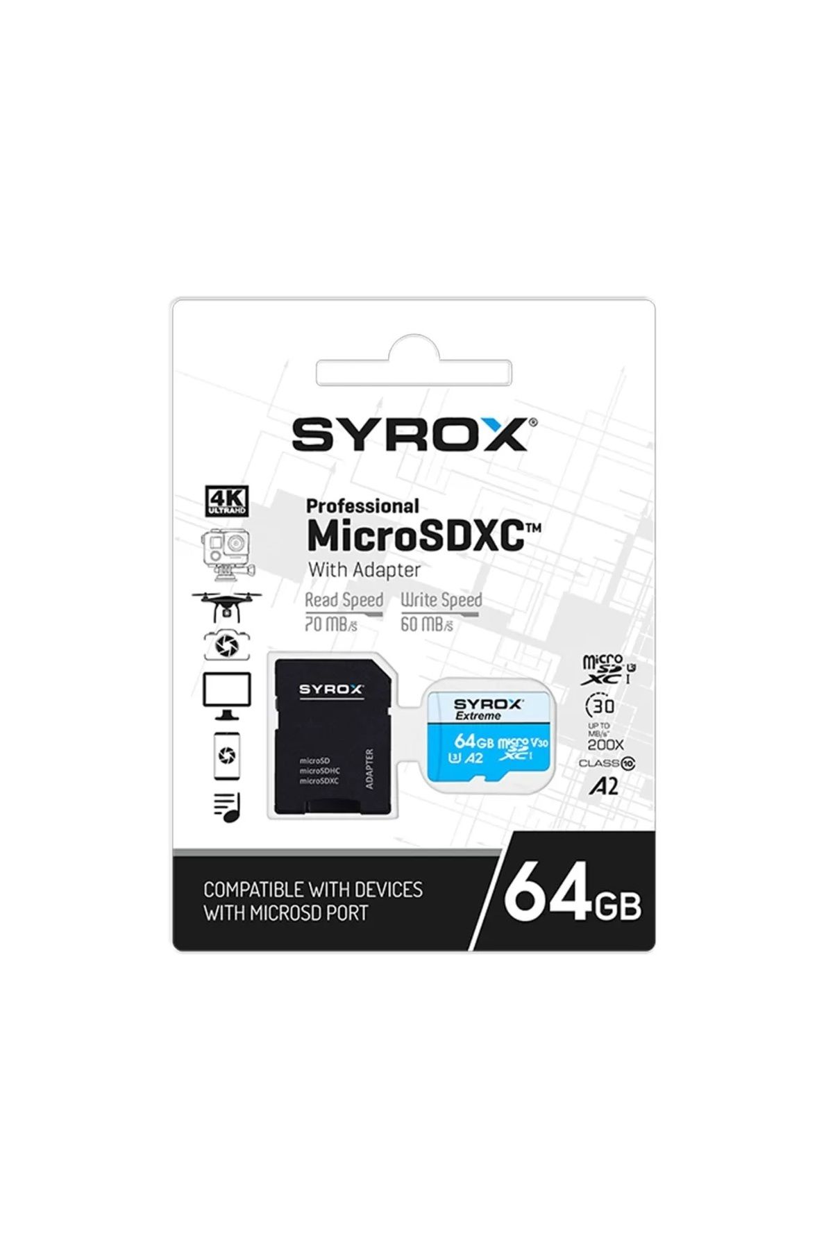 Syrox 64gb Micro Sd Card Adapter / Microsd Microsdhc Microsdxc 64gb Hafıza Kartı Adaptör Sd Kart SYX-MC64