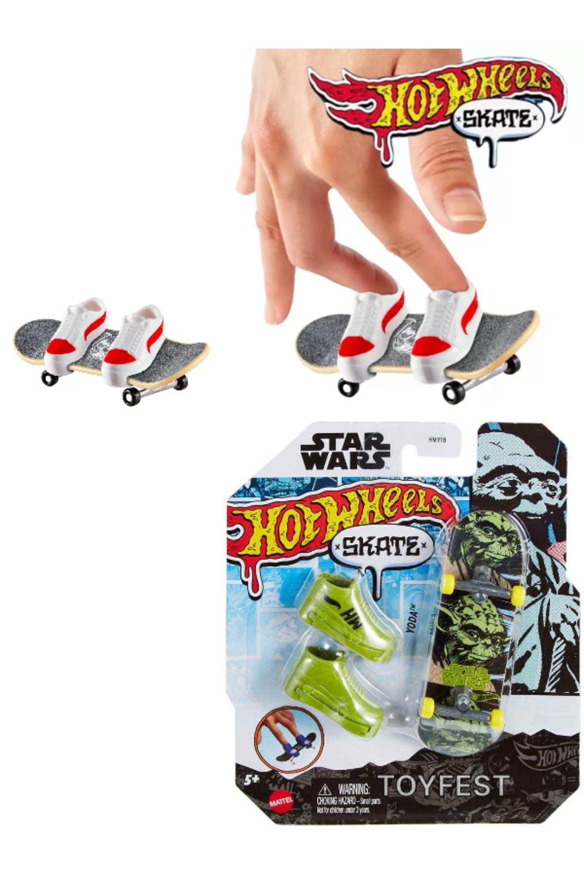 HOT WHEELS Skate Star Wars Temalı Parmak Kaykay ve Ayakkabı Paketleri - Yoda