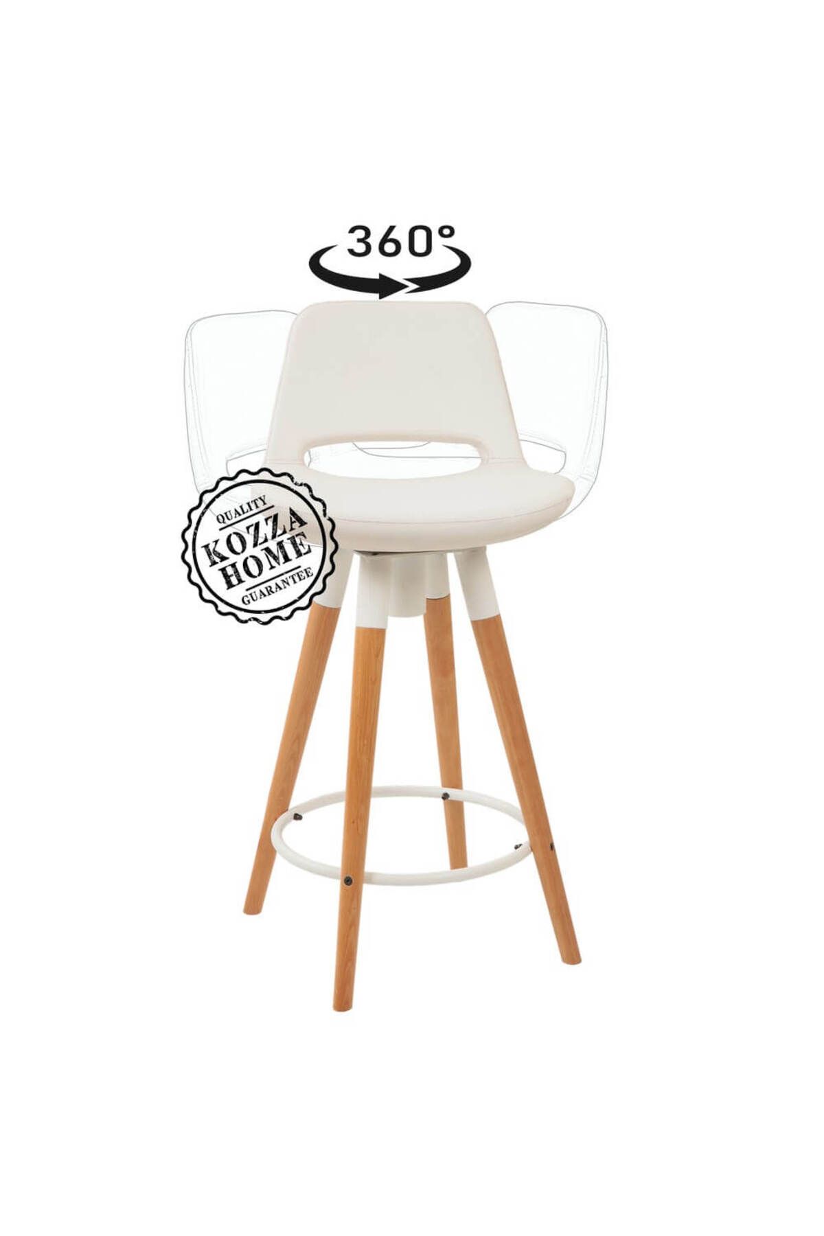 KOZZA HOME Retro 360 Döner Oturum Bar Sandalye Naturel - Beyaz - 65 cm