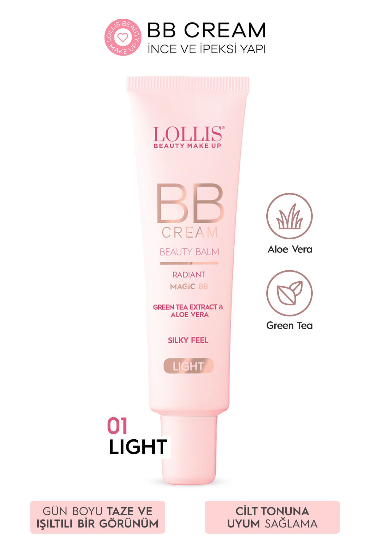 Lollis BB Cream 01 Light/Açık Ton Nemlendirici Etkili Doğal Kapatıcı , Aloe Vera, Green Tea Extract 35ml
