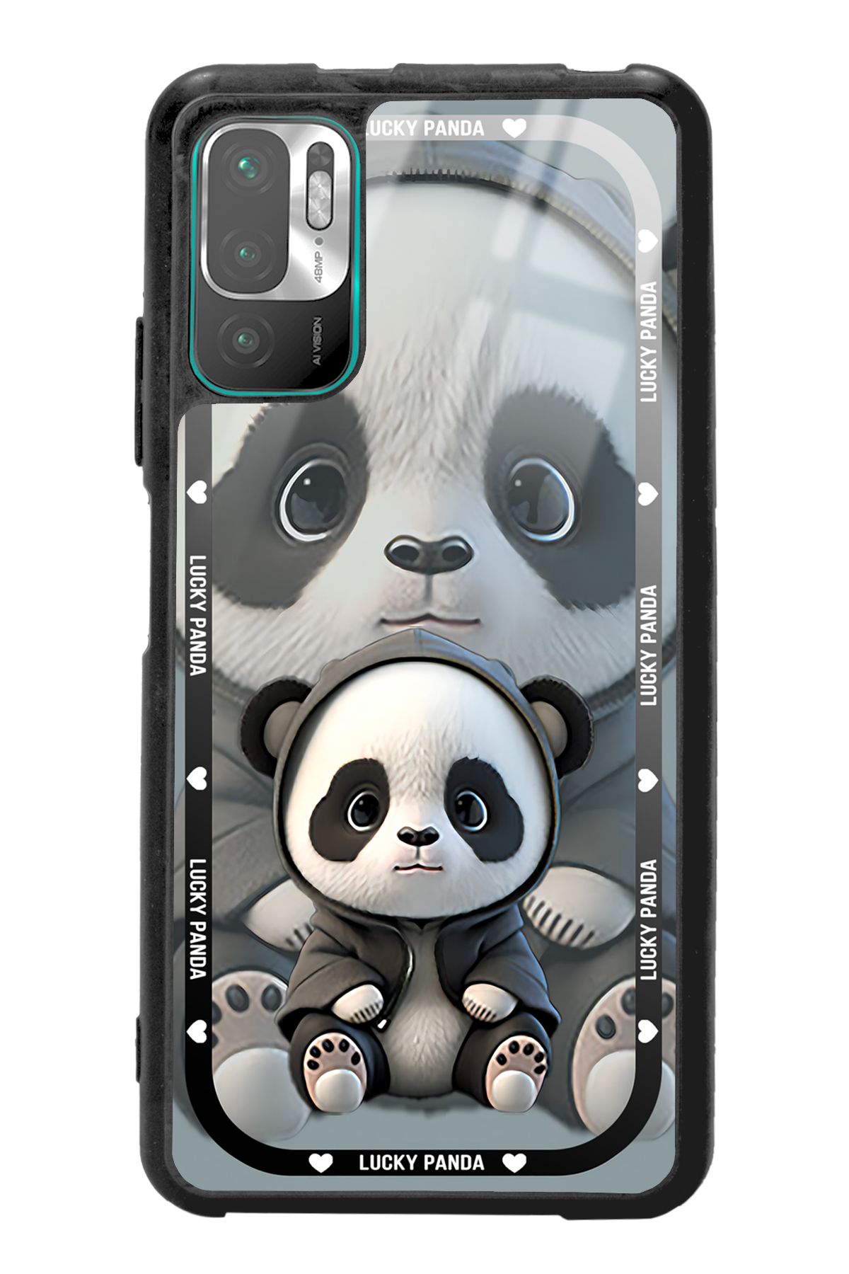 Spoyi Xiaomi Redmi Note 10 5g White lucky panda Tasarımlı Glossy Telefon Kılıfı