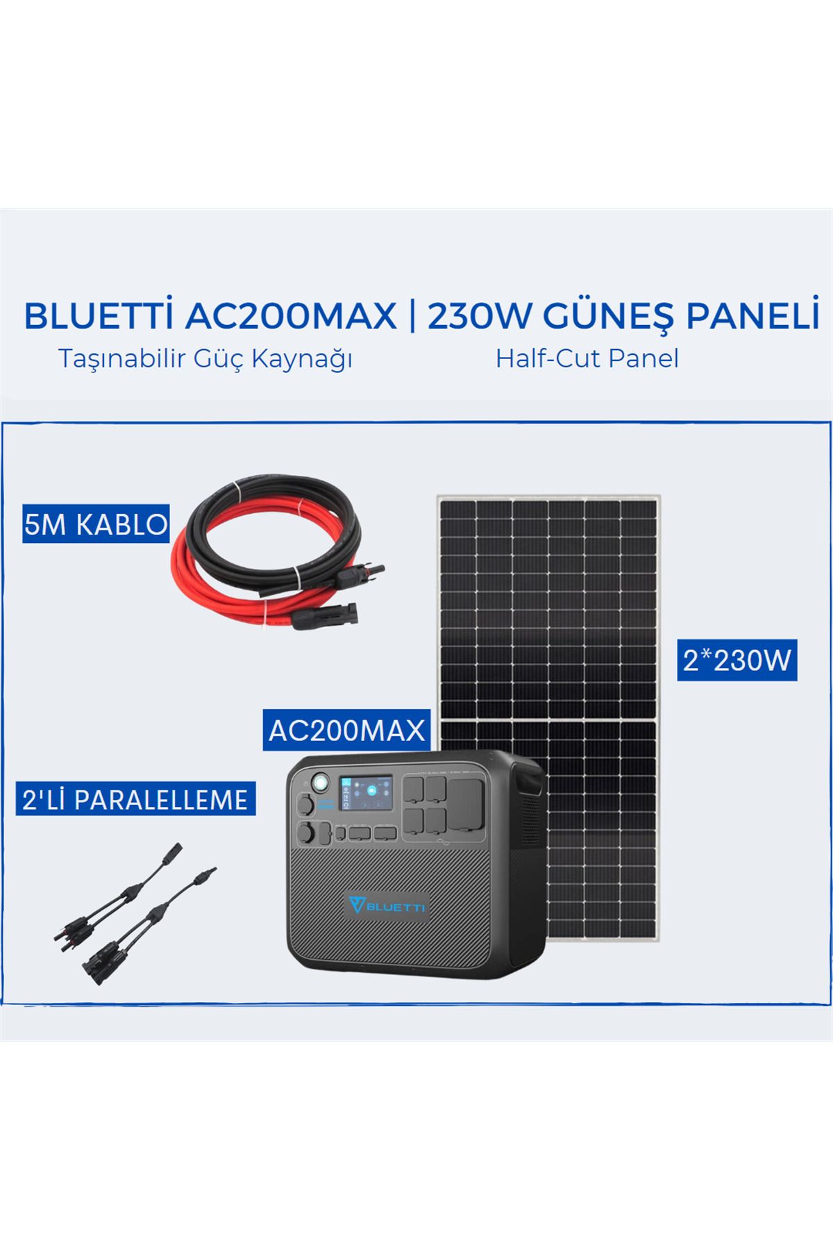 Bluetti Ac200max Taşınabilir Güç Kaynağı | 230w Monokristal Güneş Paneli Paketi