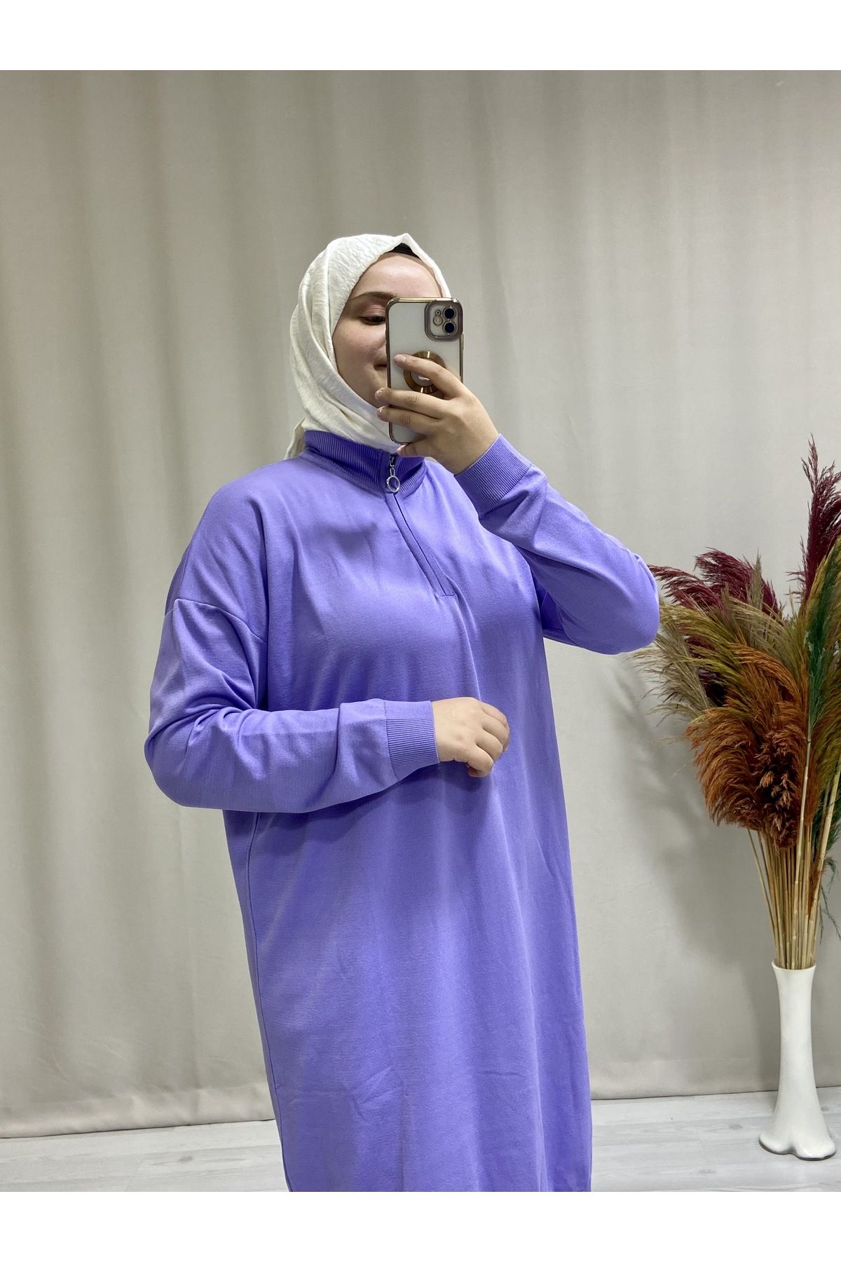 Papatya Giyim İzmit Kadın Fermuar Yakalı Triko Tesettür Kazak
