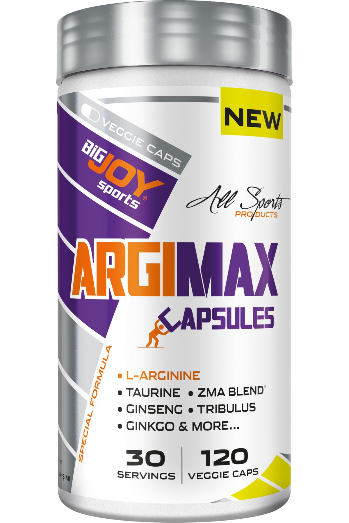 Bigjoy Sports Argimax 120 Kapsül (1300MG ARJİNİN-500MG TAURİN-200MG TRİBULUS TERRESTRİS-100MG GİNSENG)amino Asit