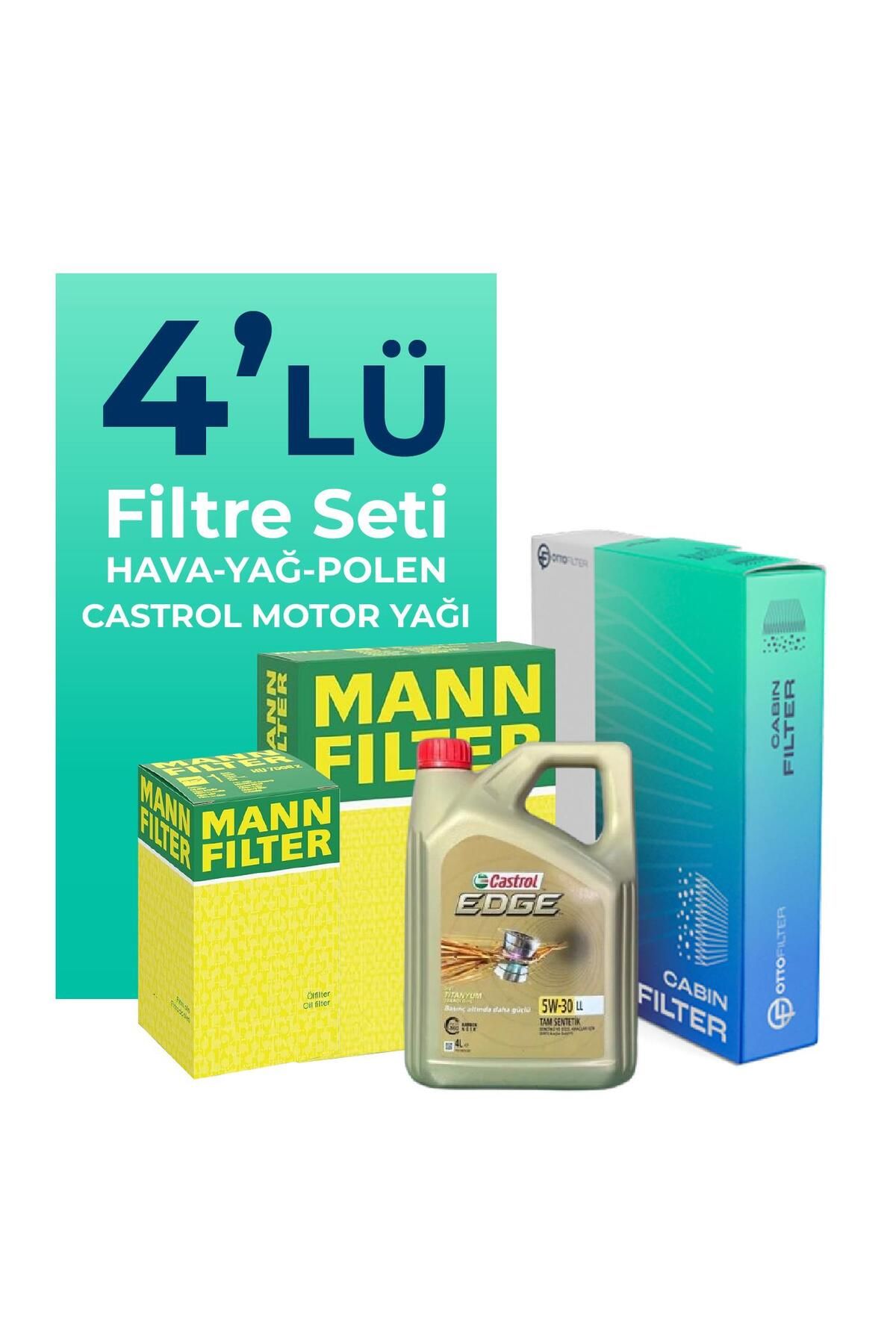 Mann Filter Citroen C4 1.4 90 Hp Uyumlu Castrol Motor Yağlı Bakım Seti (2004-2010) 4 Lü