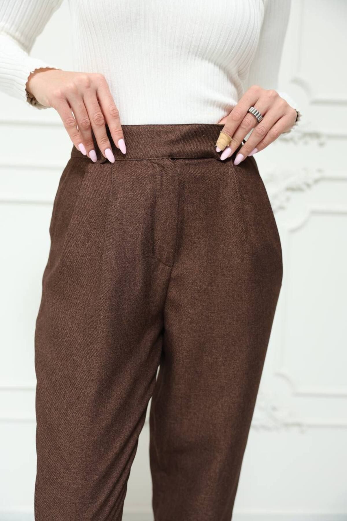 Lady Pixie Kadın Yün Efekt Yandan Düğme Pantolon