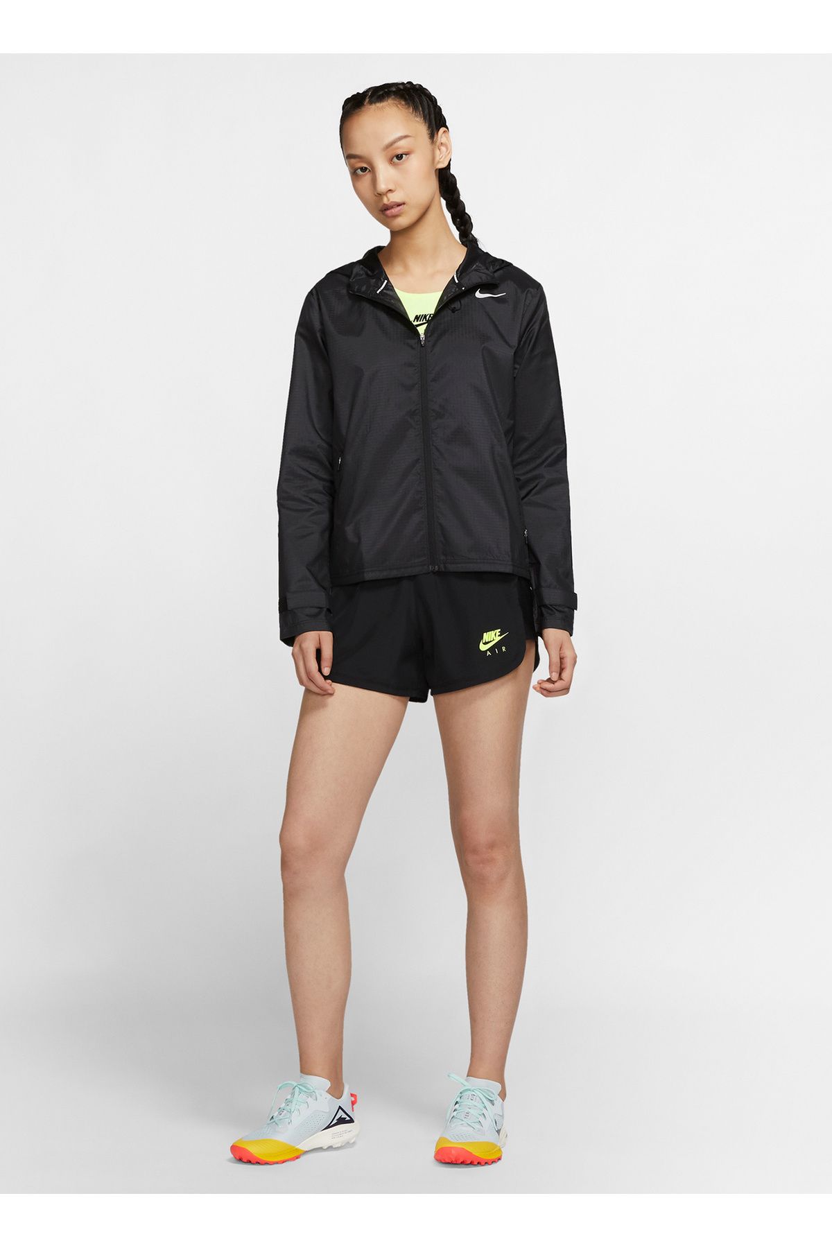 Nike Siyah - Gri - Gümüş Kapüşonlu Kadın İnce Mont CU3217-010 W NK ESSENTIAL JACKET