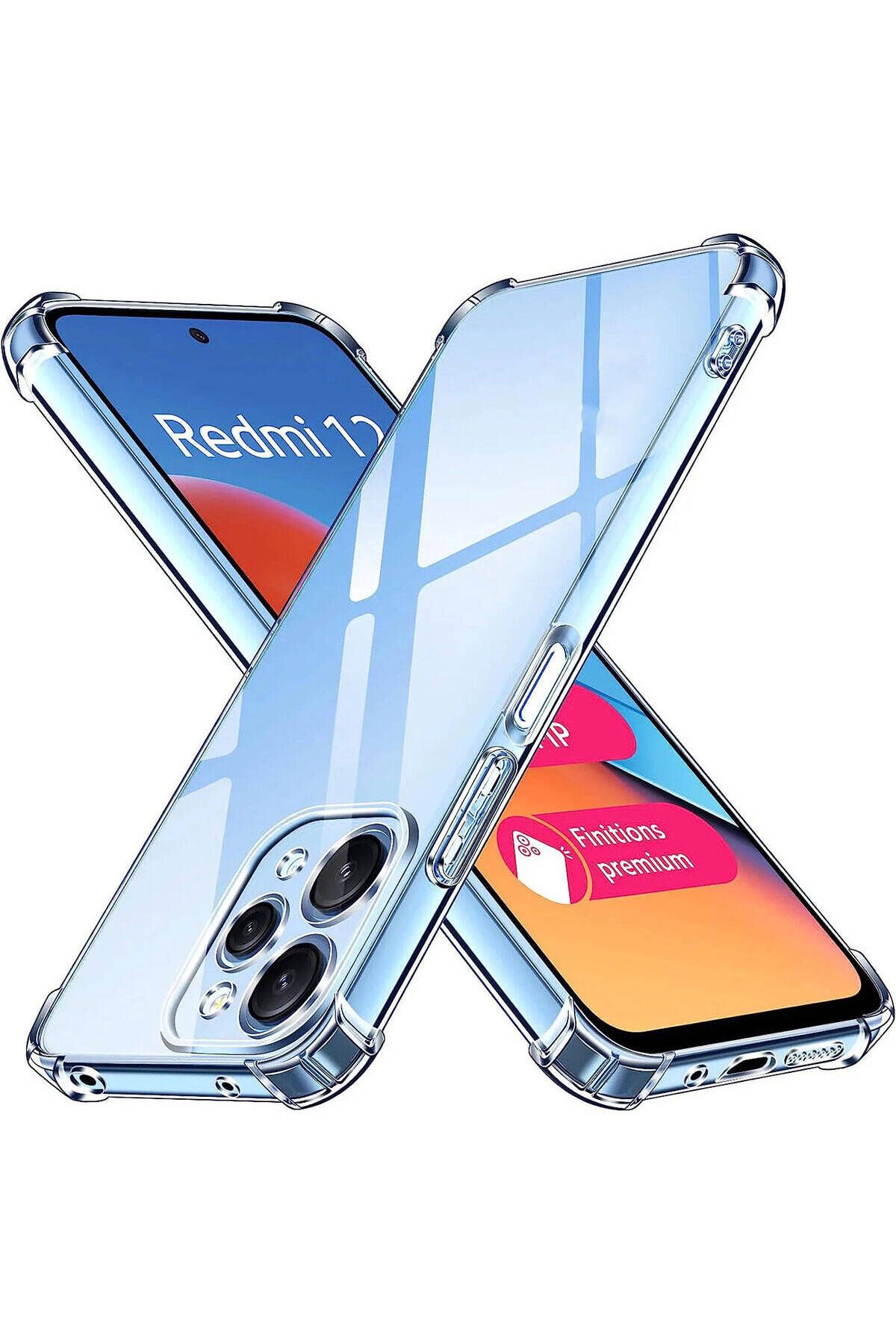 Fibaks Xiaomi Redmi 12 Kılıf Crystal Sert Pc Antishock Darbe Emici Kenar Şeffaf Silikon Kapak