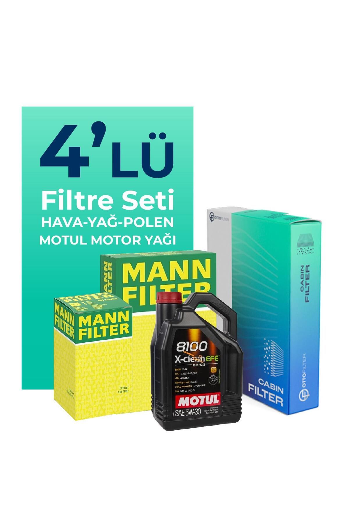 Mann Filter MANN HONDA JAZZ 1.4 Benzin Motul Motor Yağlı Bakım Seti (2009-2015) 4 Lü