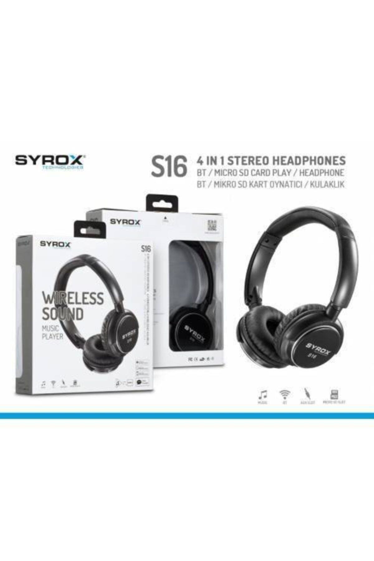 Syrox Kafa Üstü Bluethot Kulaklık S16 Bluetooth Kulak Üstü Kablosuz Mikrofonlu Kulaklık