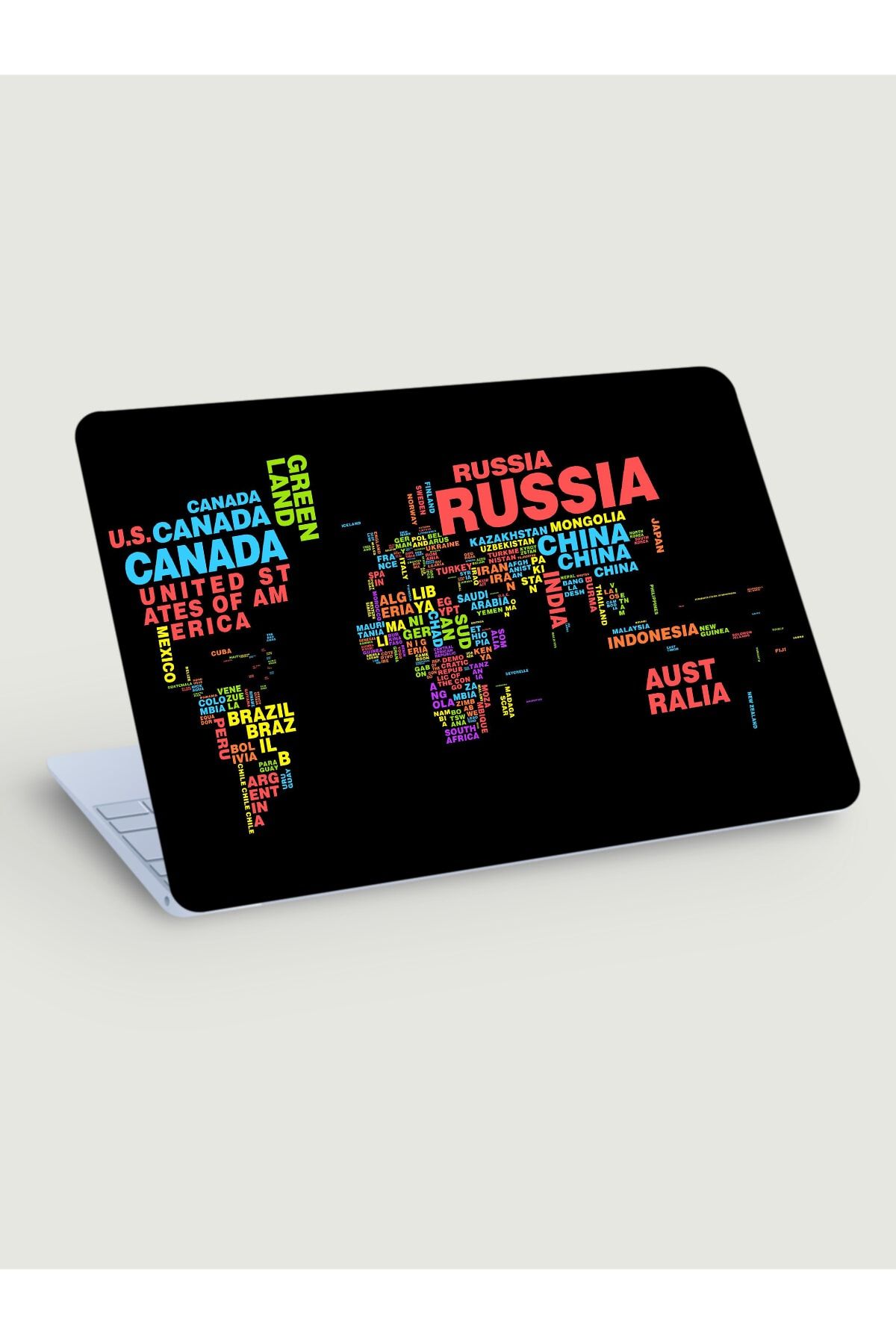 KT Decor Dünya Haritası Atlası Renkli Ülke Isimleri Laptop Sticker