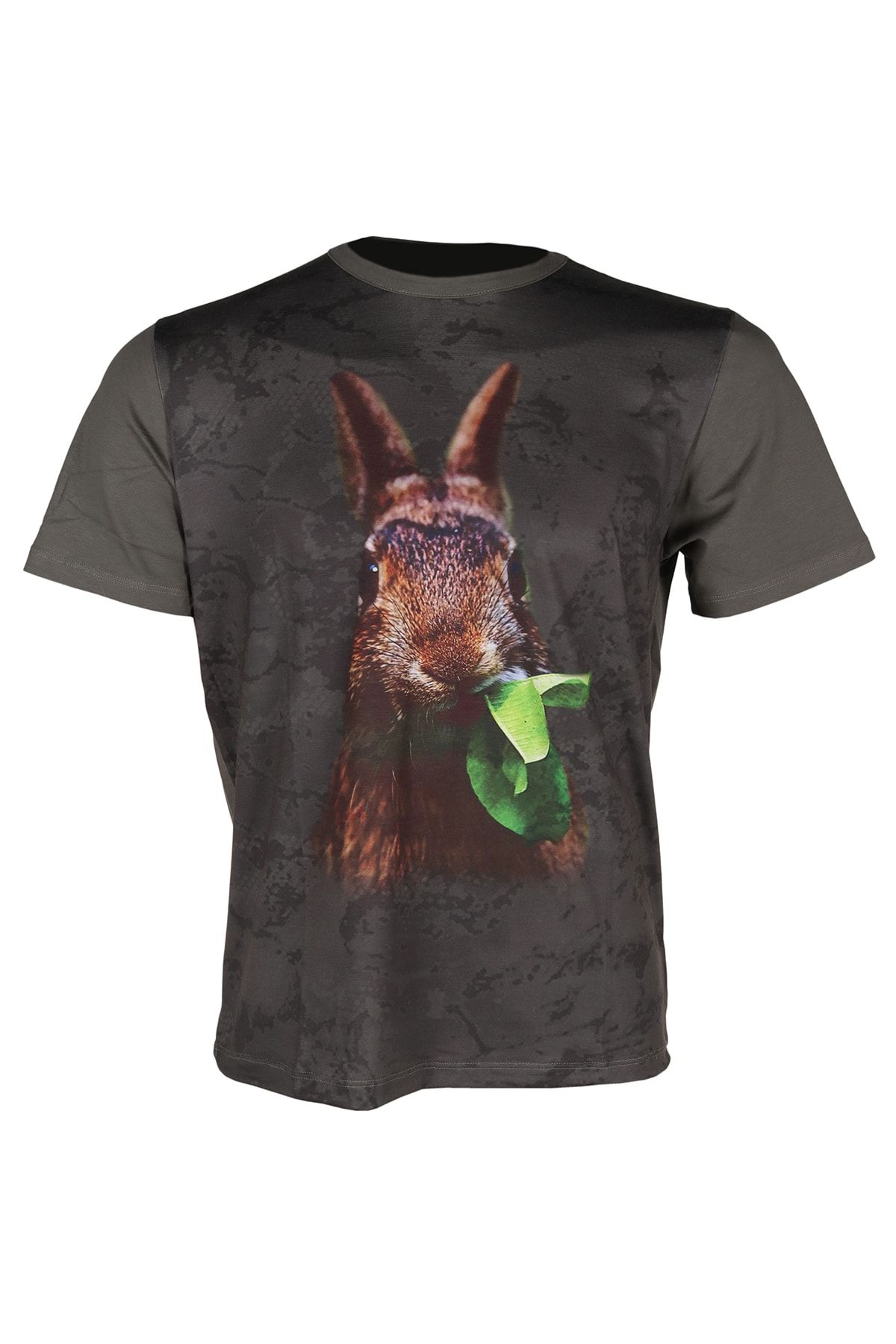 Dark Forest Sıfır Yaka Kısa Kol Haki-tavşan Desenli Avcı Ve Outdoor T-shirt