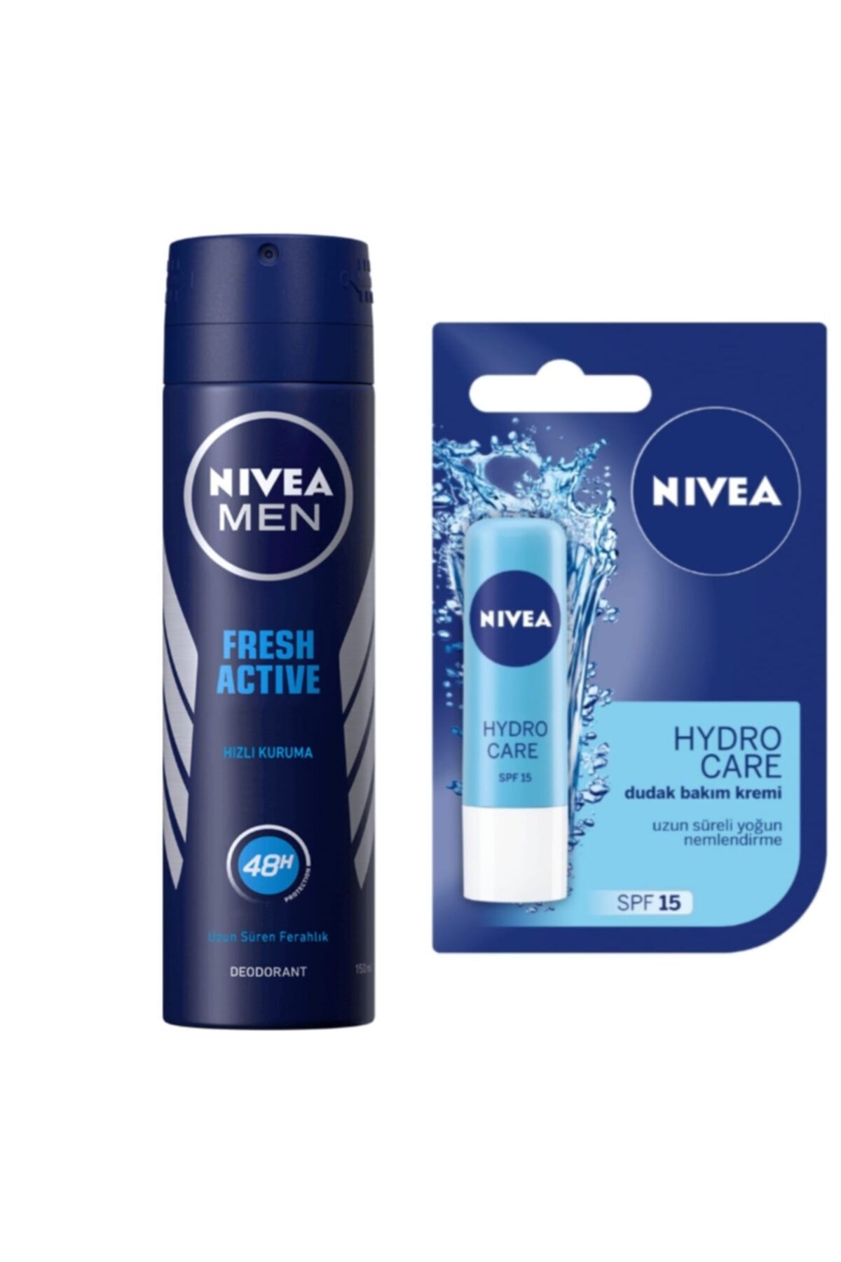 NIVEA Men Fresh Active Deodorant + Hydro Care Dudak Bakım Kremi 2'li