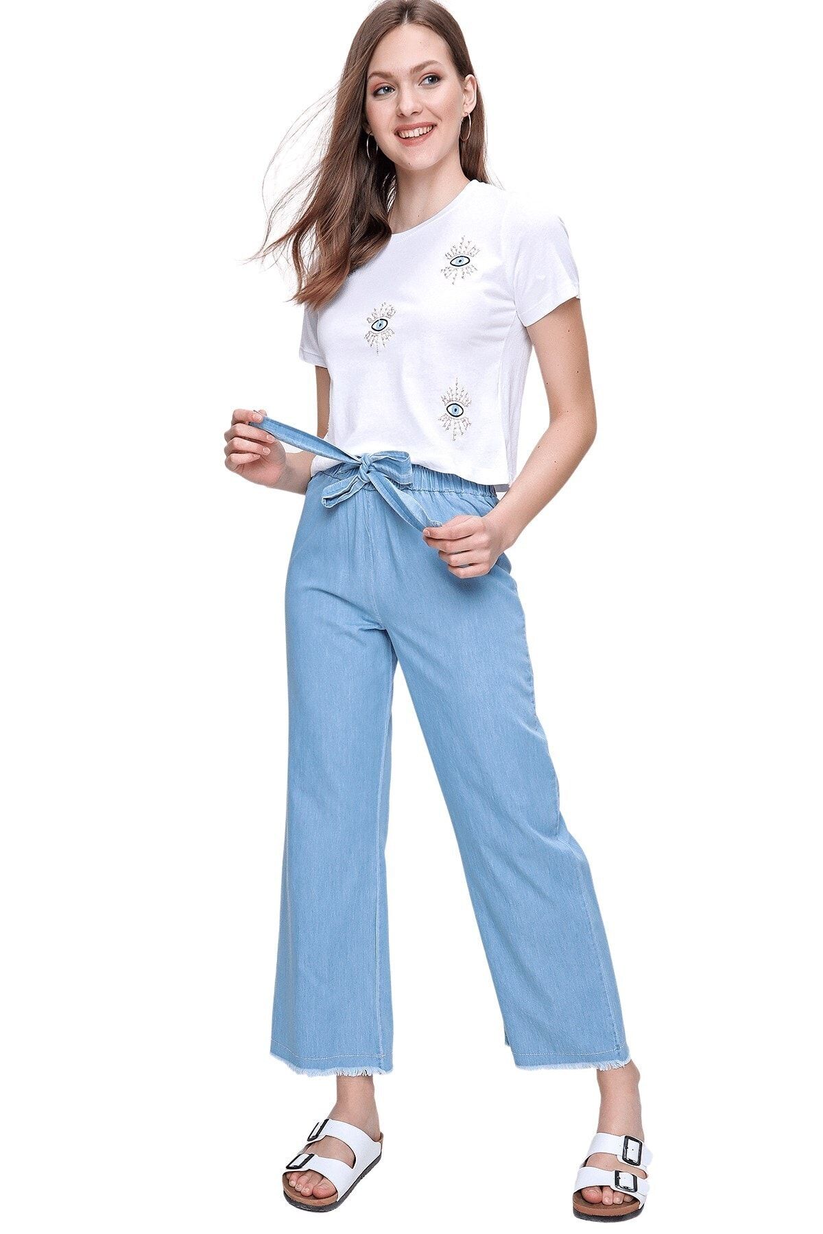 butikburuç Kadın Açık Mavi Bol Paça Jeans Kot Pantolon