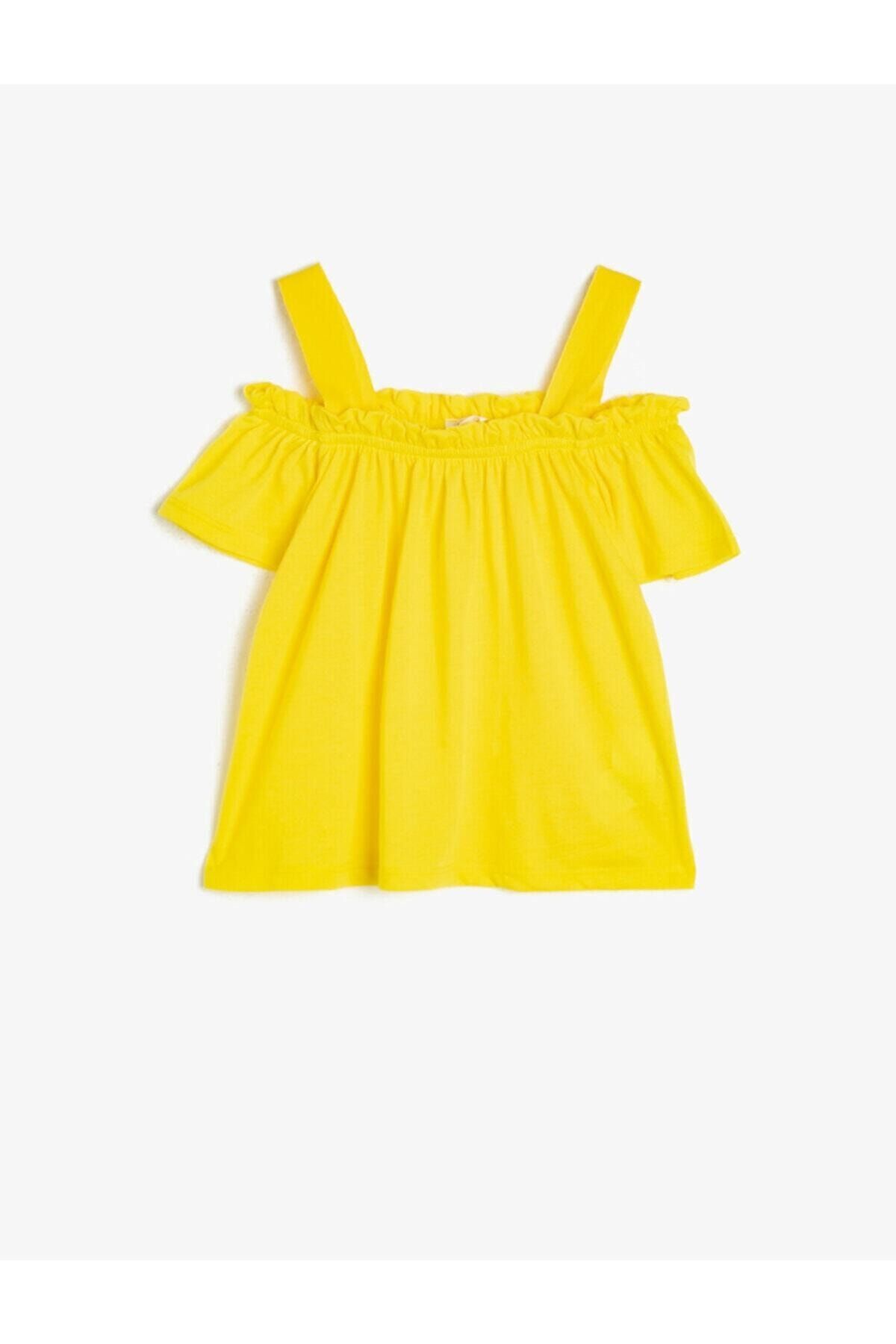 Koton Kız Çocuk Sarı Omuz Detayli T-Shirt