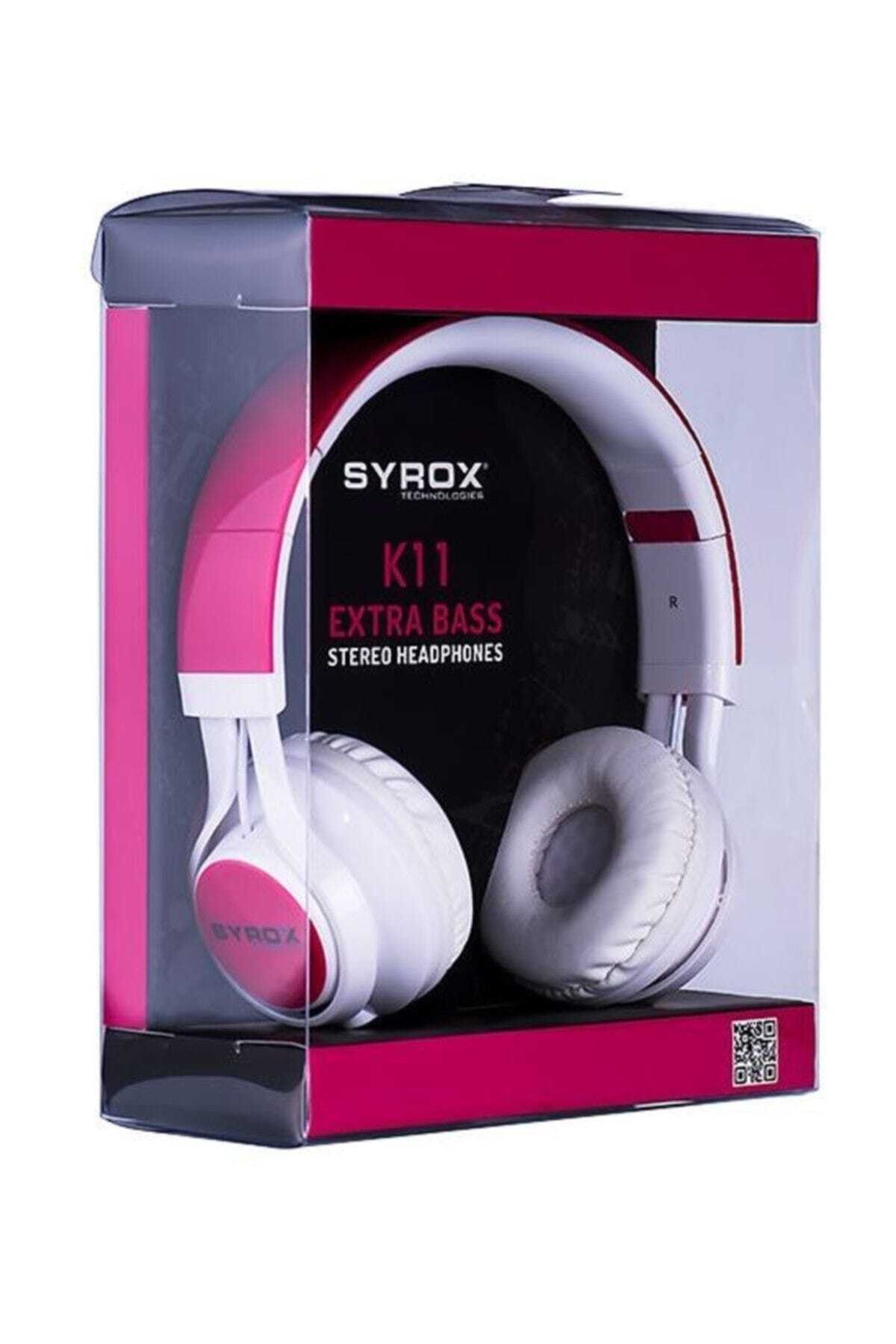 Syrox Mikrofonlu Stereo Kulaklık K11 Pembe-Beyaz