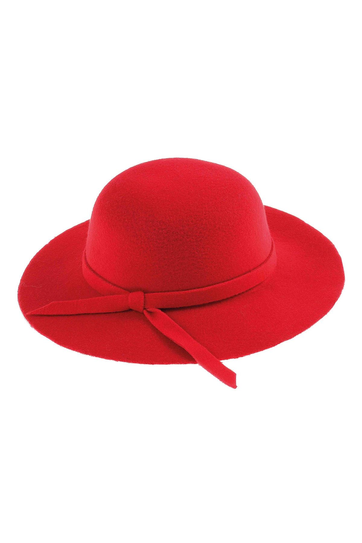 Bay Şapkacı Kız Çocuk Geniş Kenarlı Kaşe Şapka 7168 Kırmızı