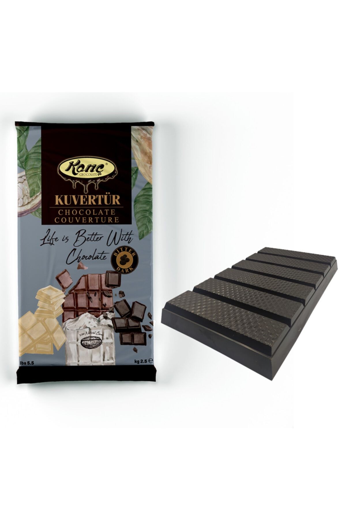 Konç Chocolate Premium Kuvertür Çikolata Bitter 2,5kg