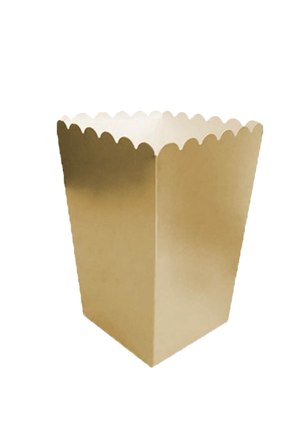 Aşkın Parti Evi Gold Popcorn Kutusu Karton Düz Renkli Cips Mısır Kutusu 10 Adet