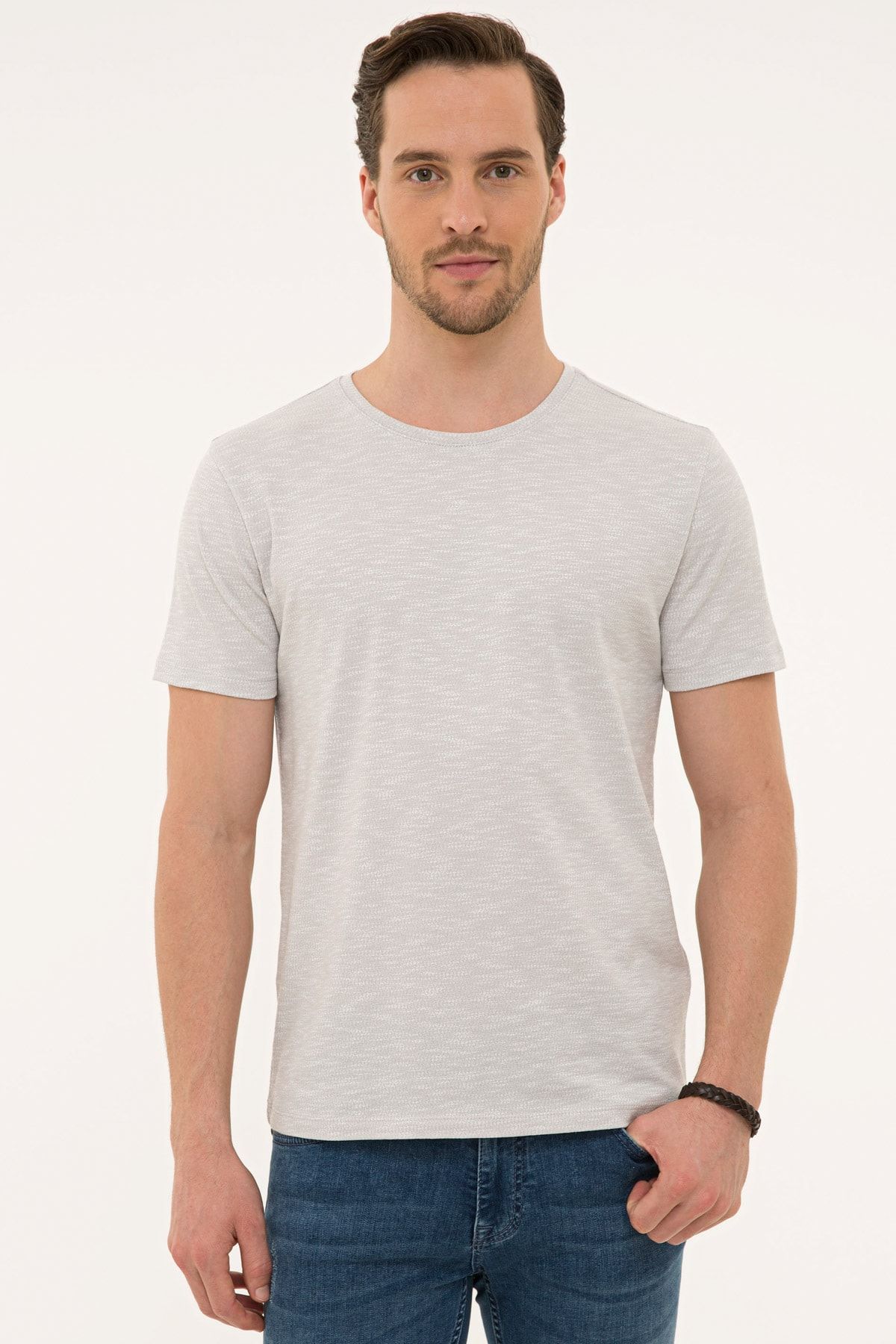 Pierre Cardin Açık Gri Slim Fit Bisiklet Yaka T-Shirt