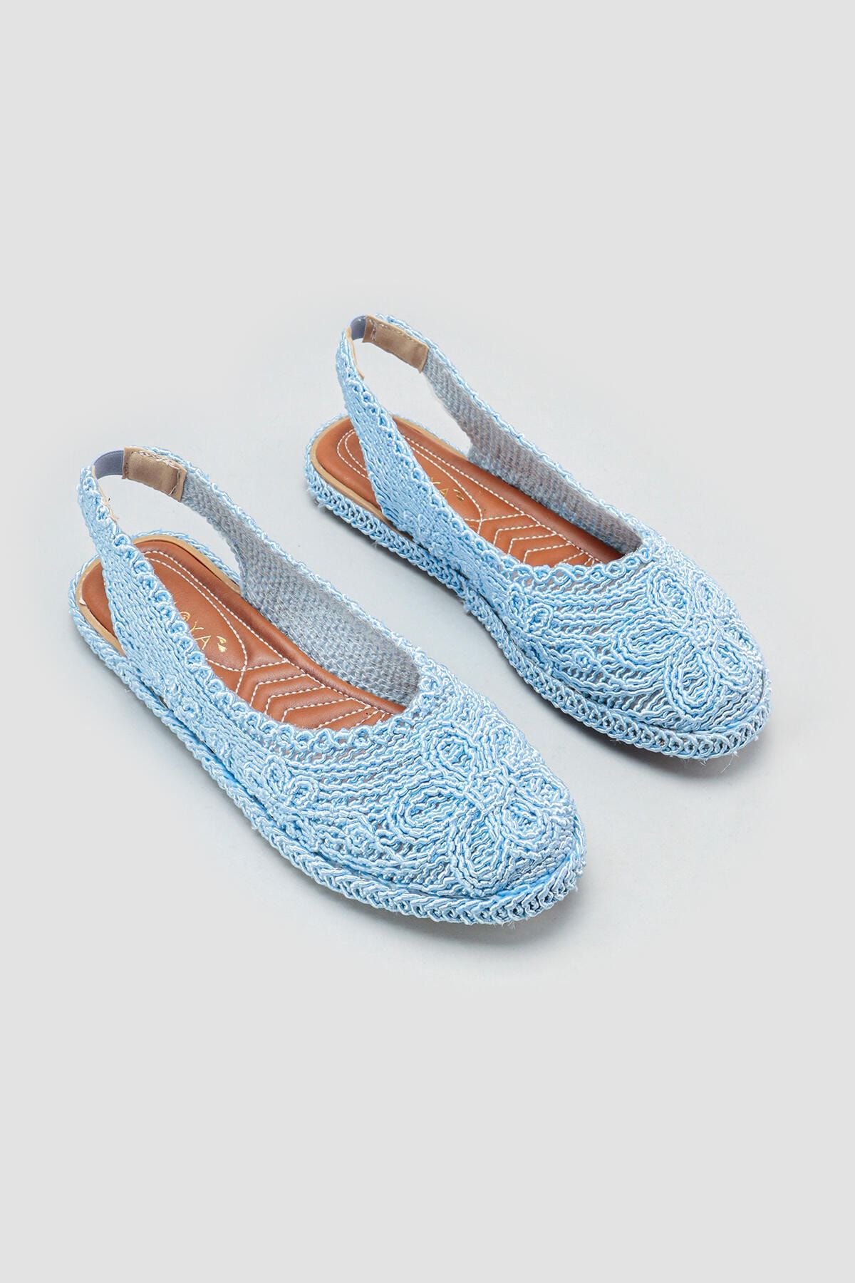 Limoya Kadın Mavi Örgü Detaylı Triko Sandalet
