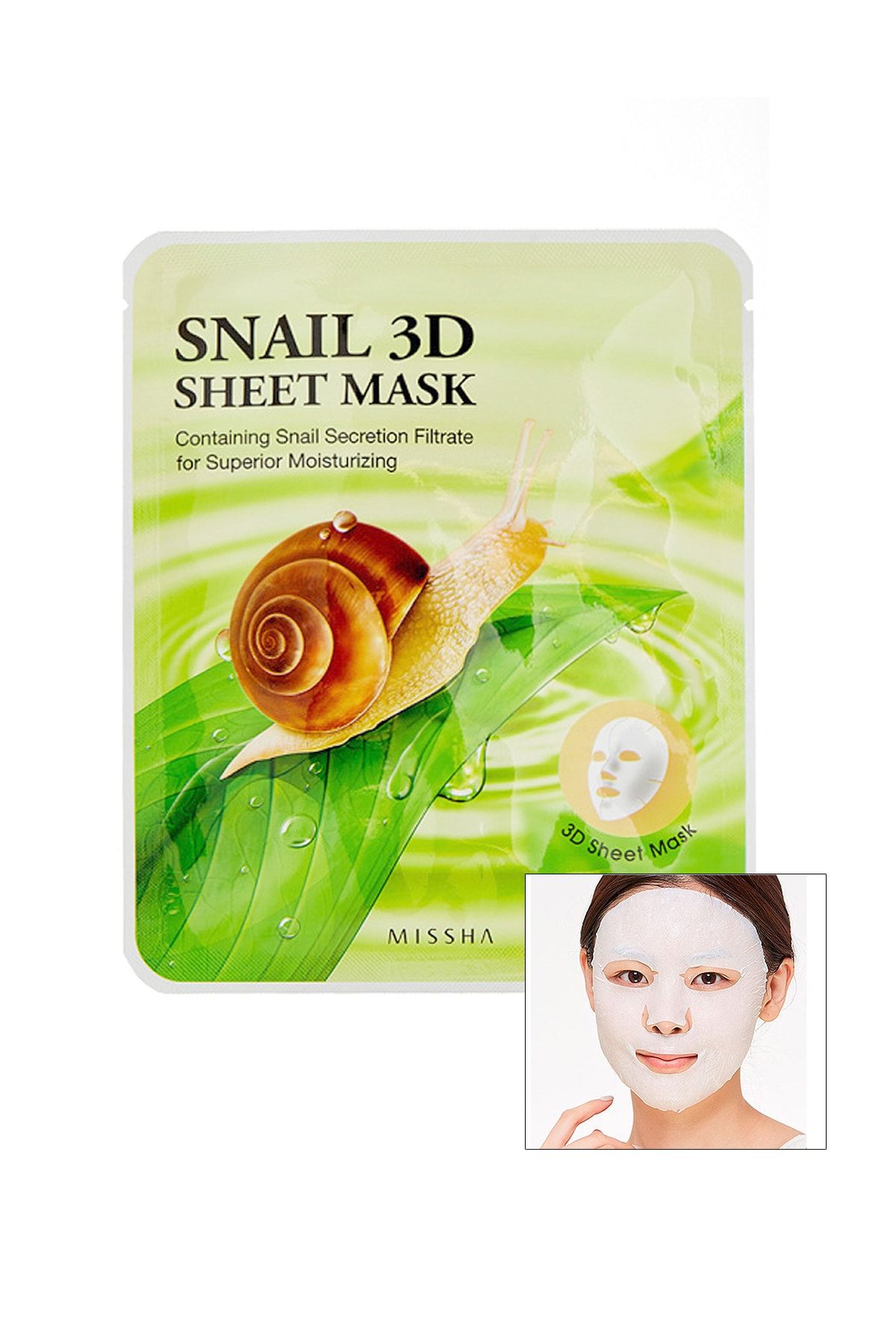 Missha Salyangoz Salgısı Özü İçeren Nemlendirici Yaprak Maske (23g) Snail Healing 3D Sheet Mask
