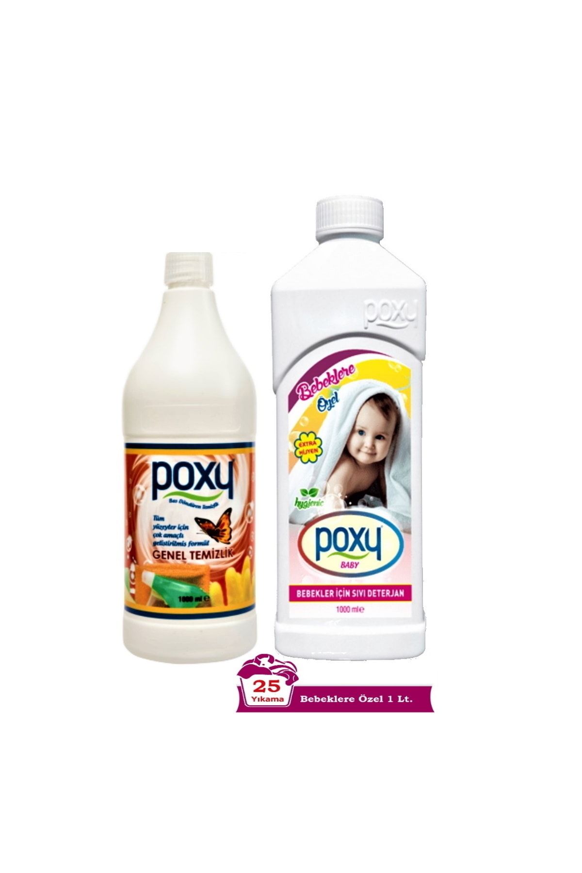 Poxy Çok Amaçlı Genel Temizlik Leke Çözücü 1 Lt & Bebeklere Özel Sıvı Çamaşır Deterjanı 1 Lt (25 Yıkama)