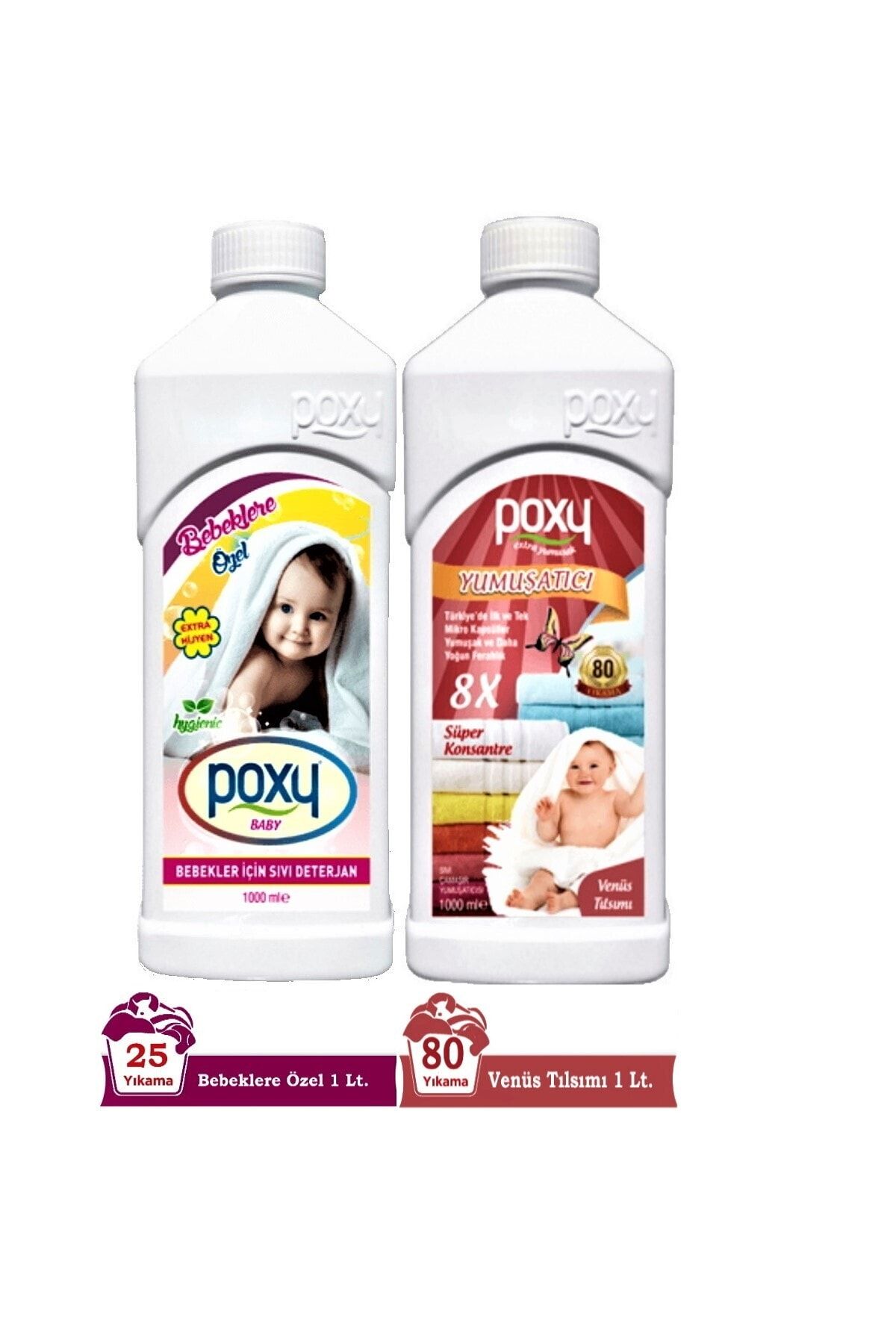 Poxy Bebeklere Özel Sıvı Çamaşır Deterjanı 1 lt  & Venüs Tılsımı Yumuşatıcı 1 lt