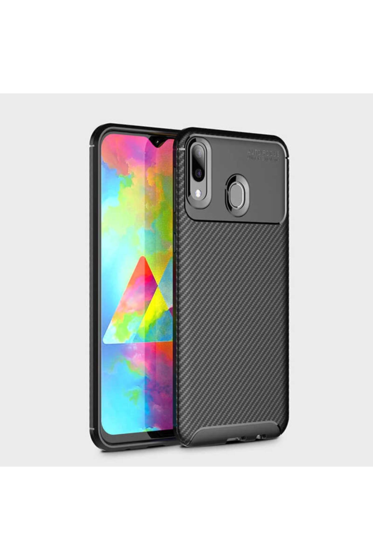 Fibaks Samsung Galaxy M20 Uyumlu Kılıf Rugged Armor Karbon Desenli Yüksek Kalite Silikon