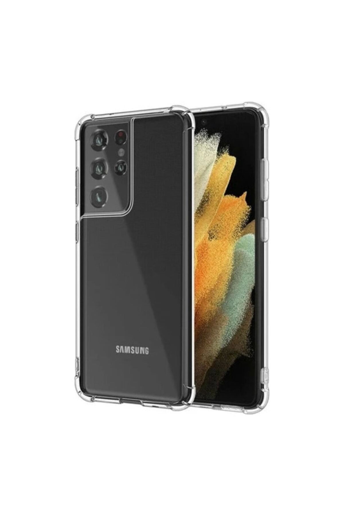 Fibaks Samsung Galaxy S21 Ultra Uyumlu Kılıf Köşe Korumalı Anti Şok Sert Silikon