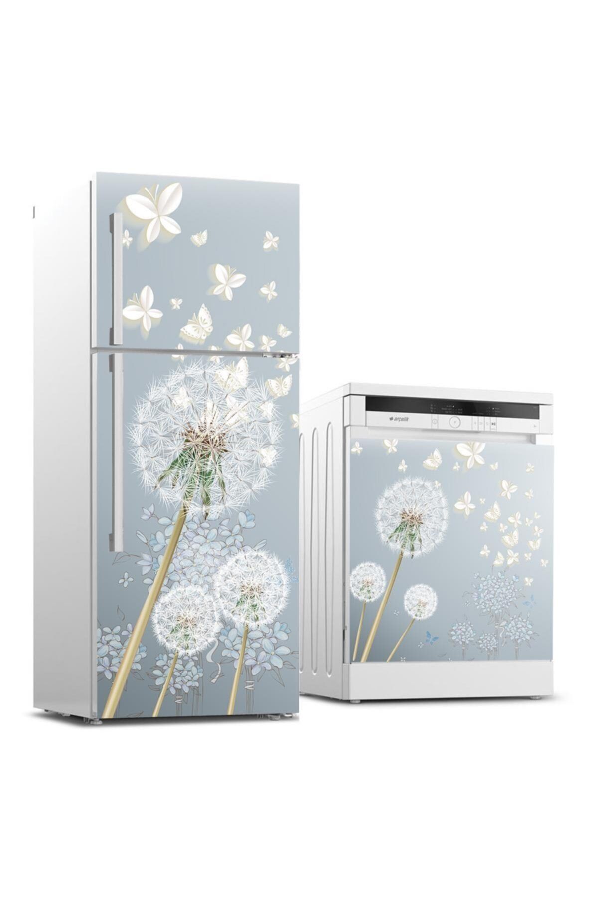 Jasmin2020 Beyaz Kelebekler Buzdolabı Ve Bulaşık Makinası Sticker Kaplama Etiketi