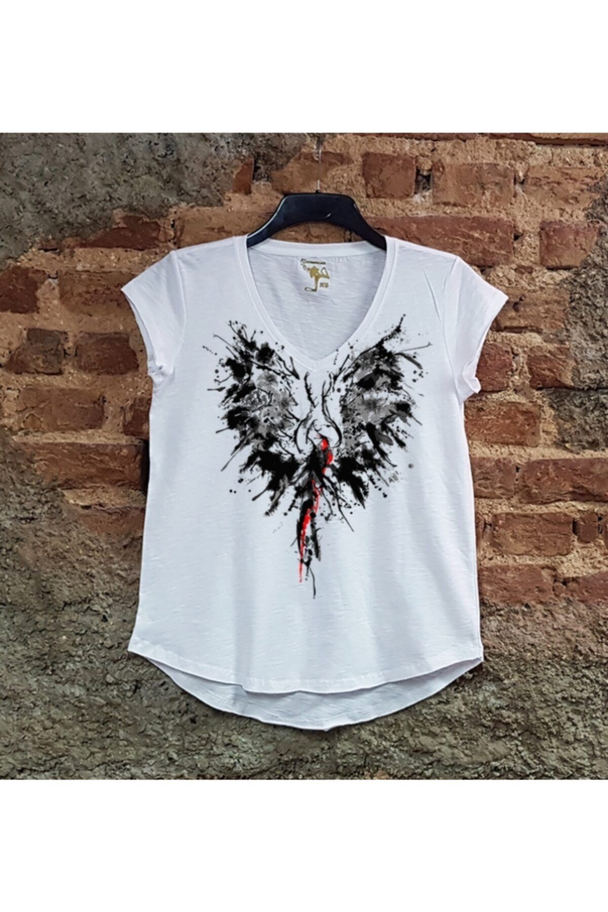 SCUBAPROMO Kadın Beyaz Anka Kuşu Salaş Tişört
