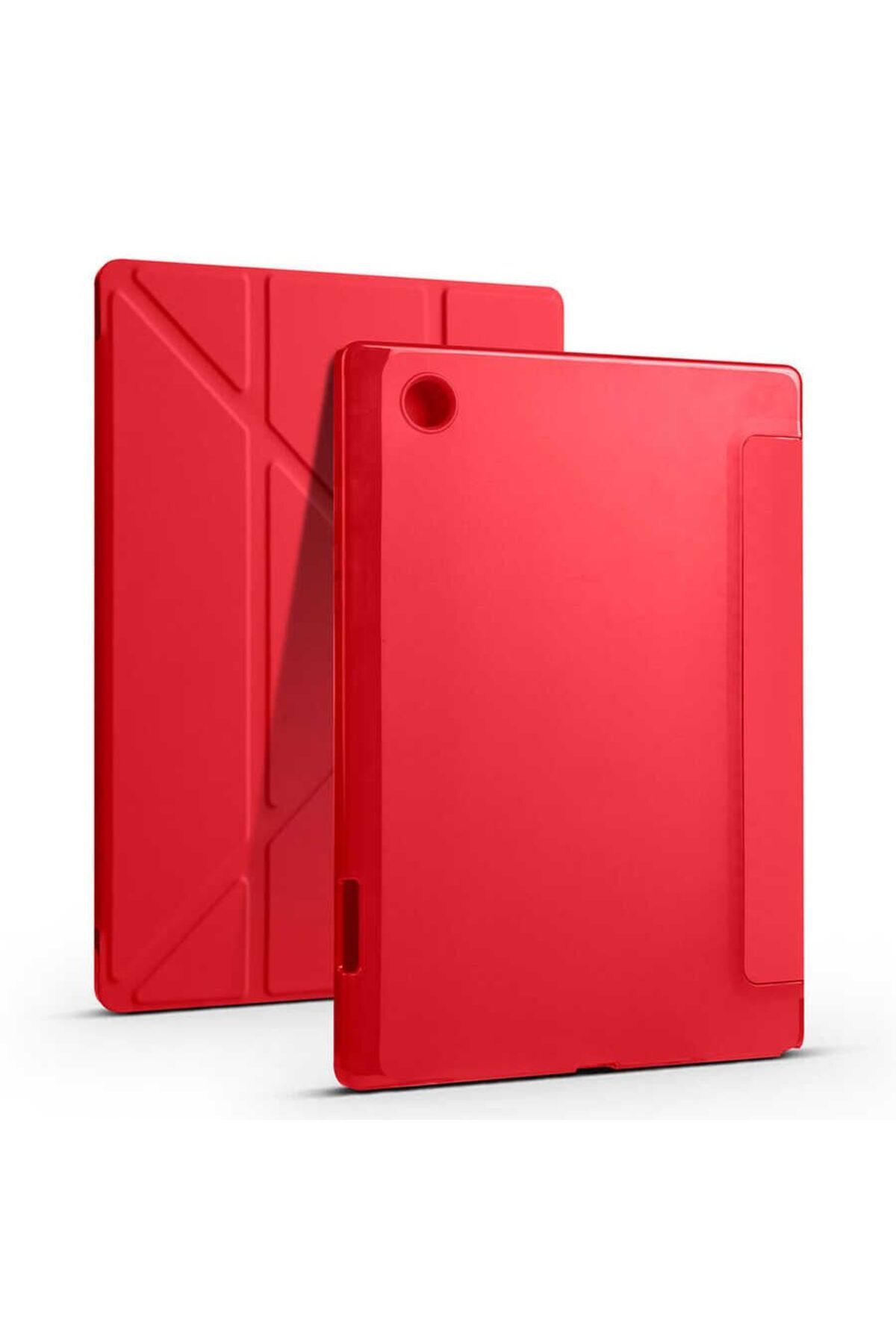 Gpack Samsung Galaxy Tab A8 LTE 10.5 SM x207 Kılıf Standlı Katlanabilir Pu Silikon tf1 Kırmızı