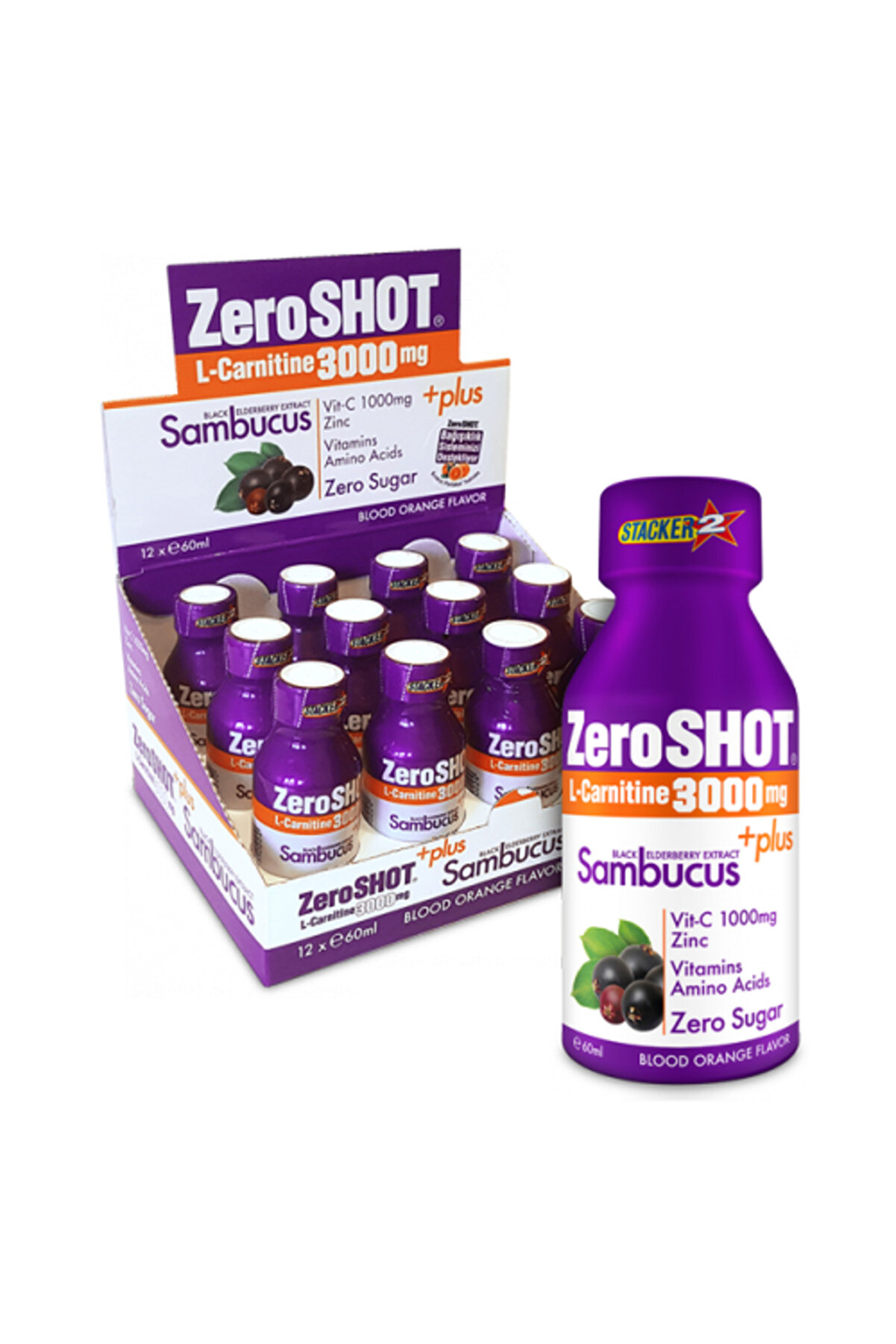 Zero Shot L-carnitine Plus Sambucus-kan Portakalı 12×60 ml Termojenik Vitamin Zinc Karamürver