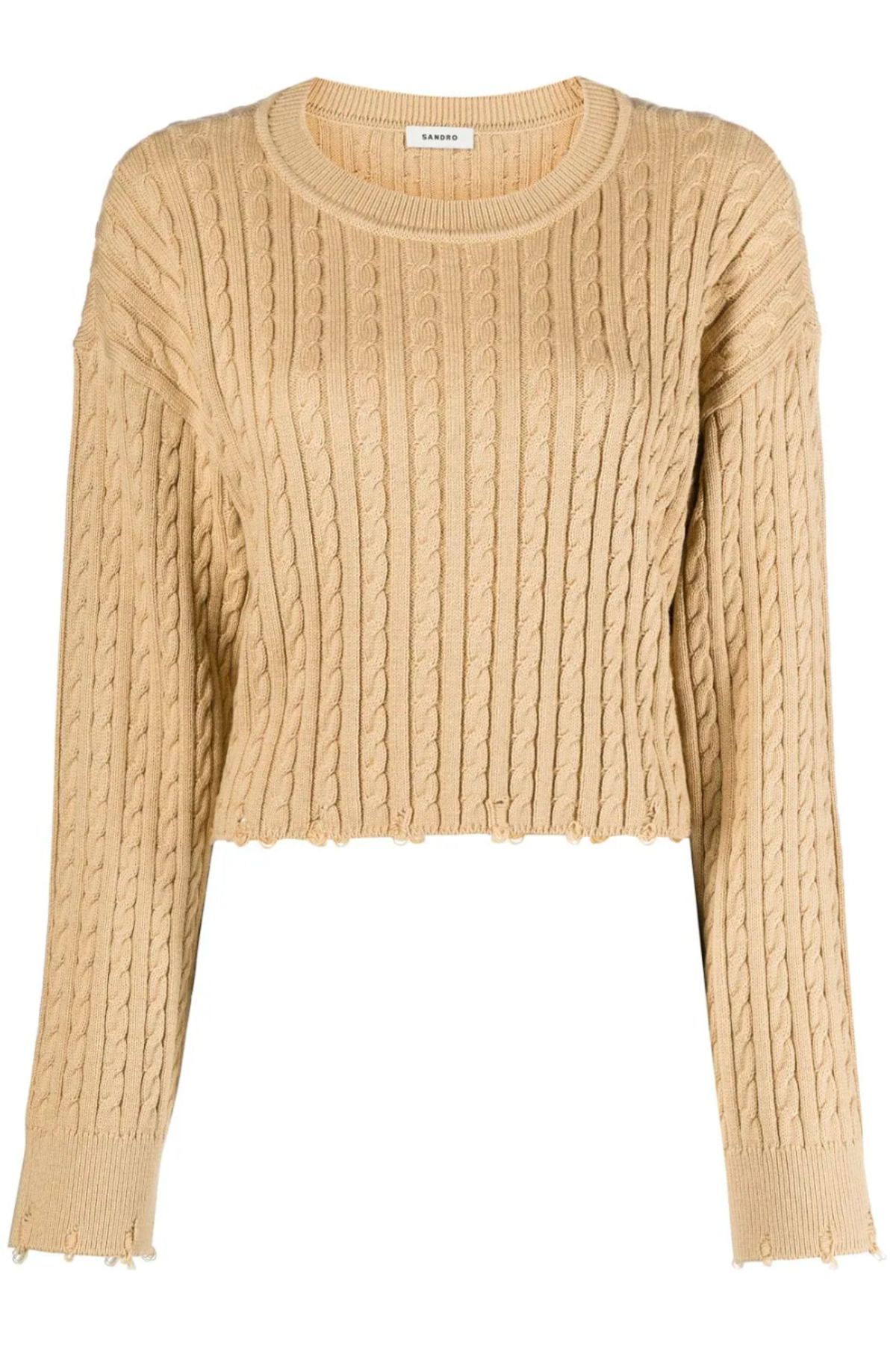 SANDRO Cropped Cable-Knit Sweater
