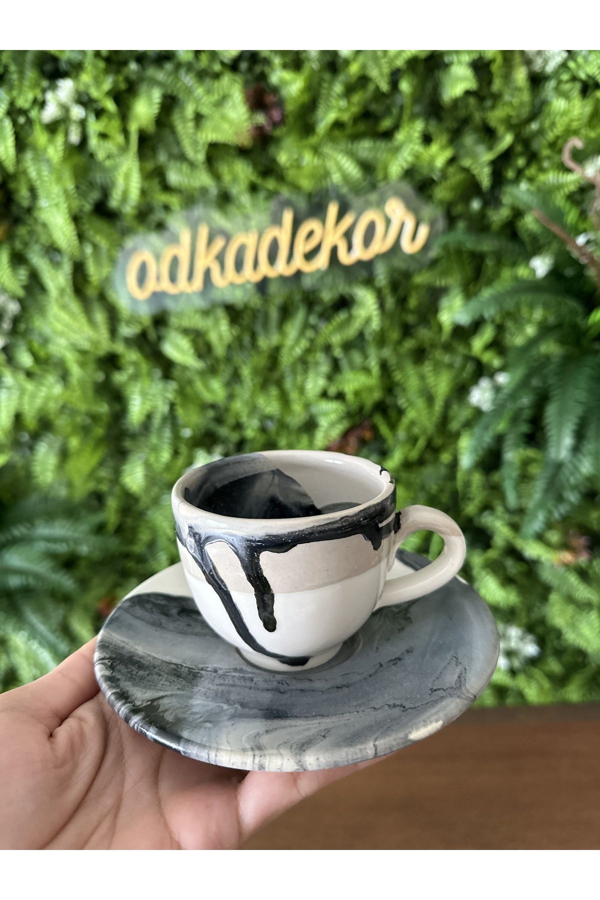 odka Seramik Kahve Fincanı tabaklı El yapımı özel desenli fincan hediyelik