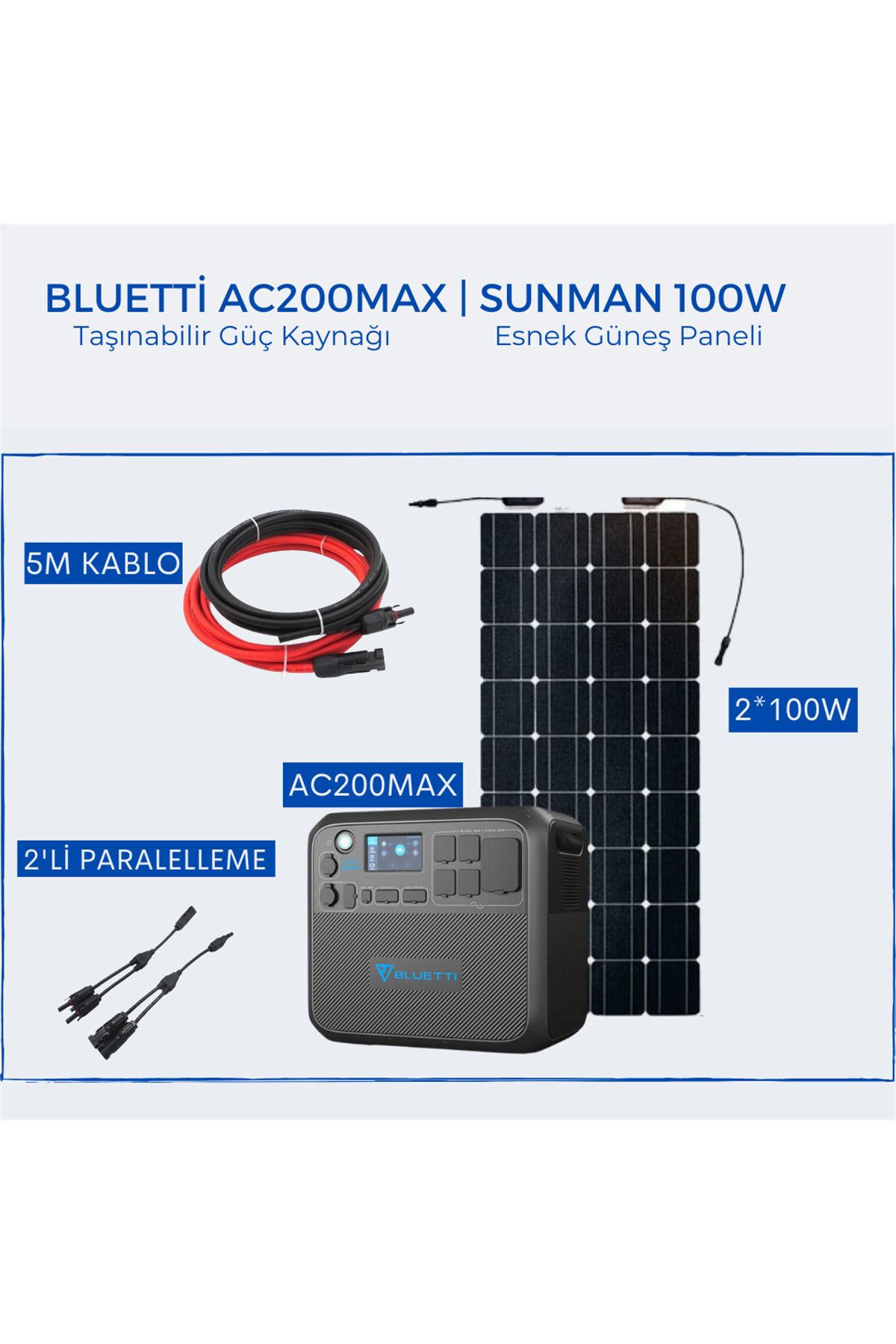 Bluetti Ac200max Taşınabilir Güç Kaynağı | Sunman 100w Güneş Paneli Paketi